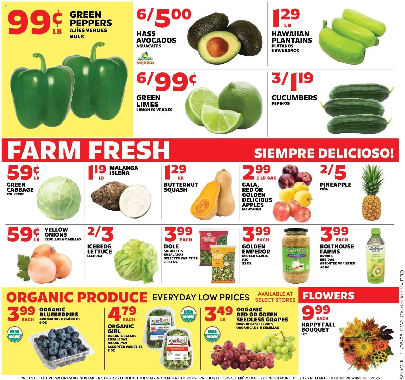 Sedano's Weekly Ad - valid from 05.11.2025 | Page: 2 | Products: Peppers, Pineapple, Cucumbers, Cabbage
