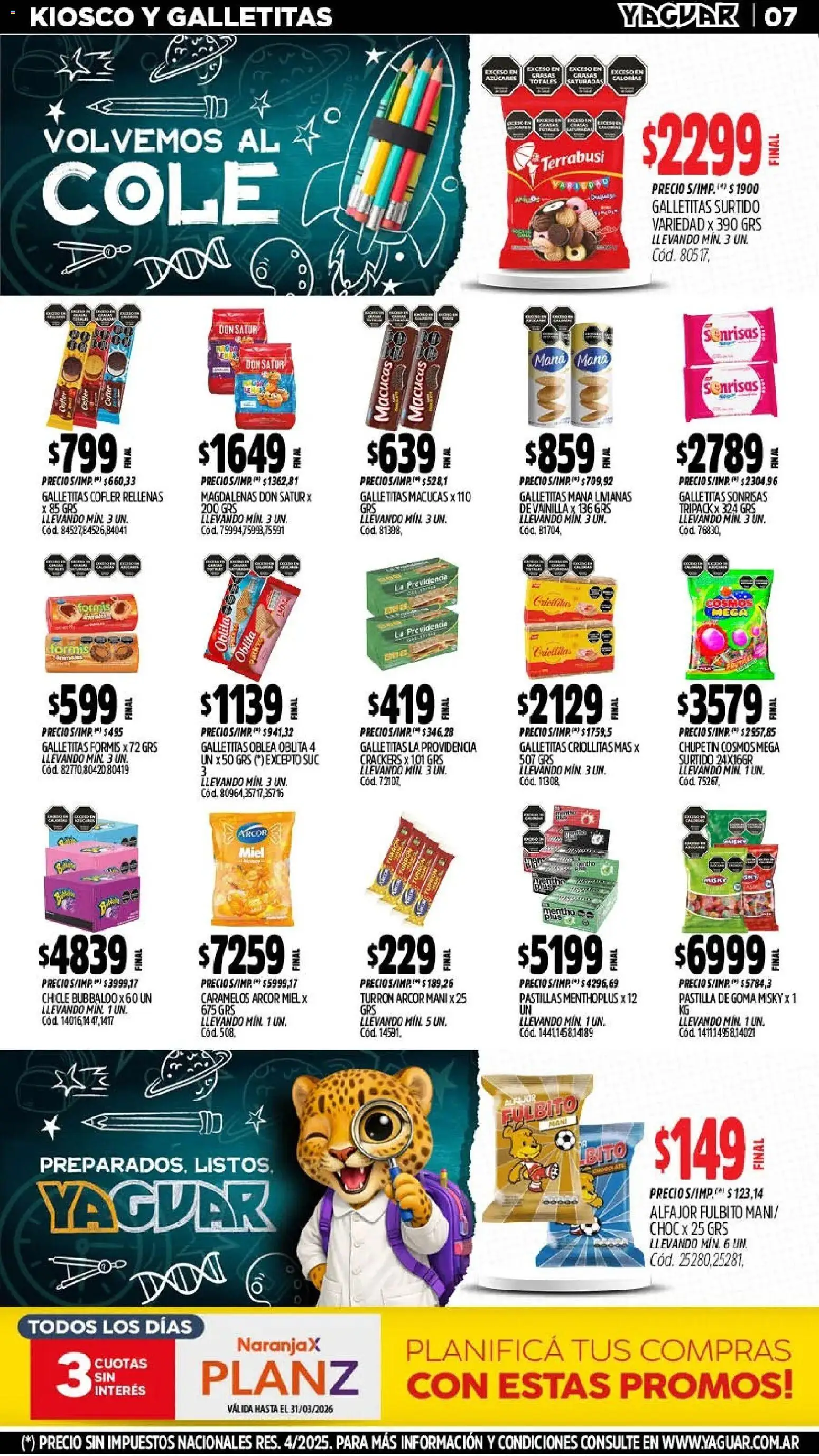 Yaguar - Oferta Semanal Santa Fé │ válido desde el 02.03.2026 | Página: 7 | Productos: Galletitas, Mani, Alfajor, Turrón