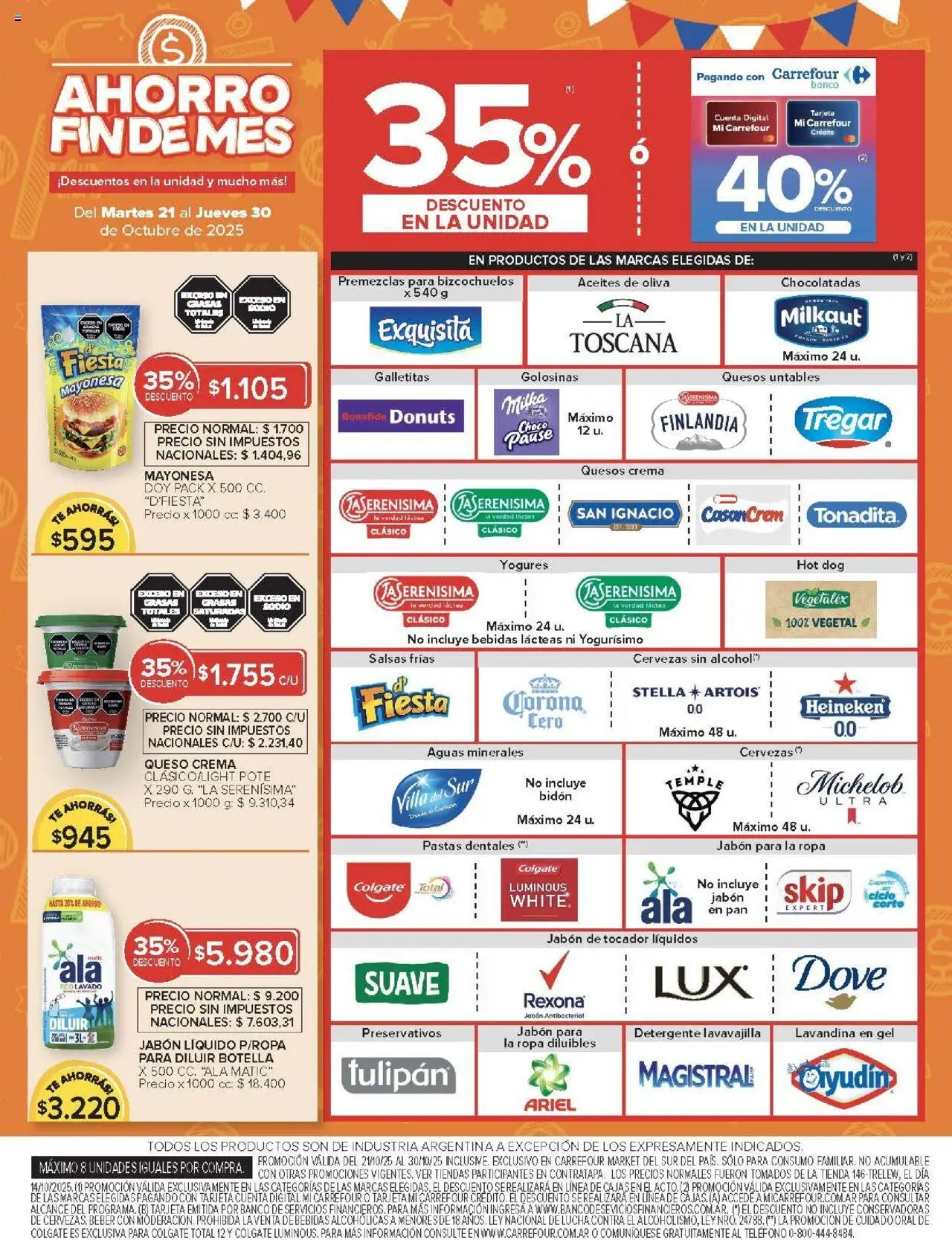 Carrefour - Ofertas - Chubut │ válido desde el 21.10.2025 | Página: 34 | Productos: Lavandina, Bidón, Mayonesa, Crema
