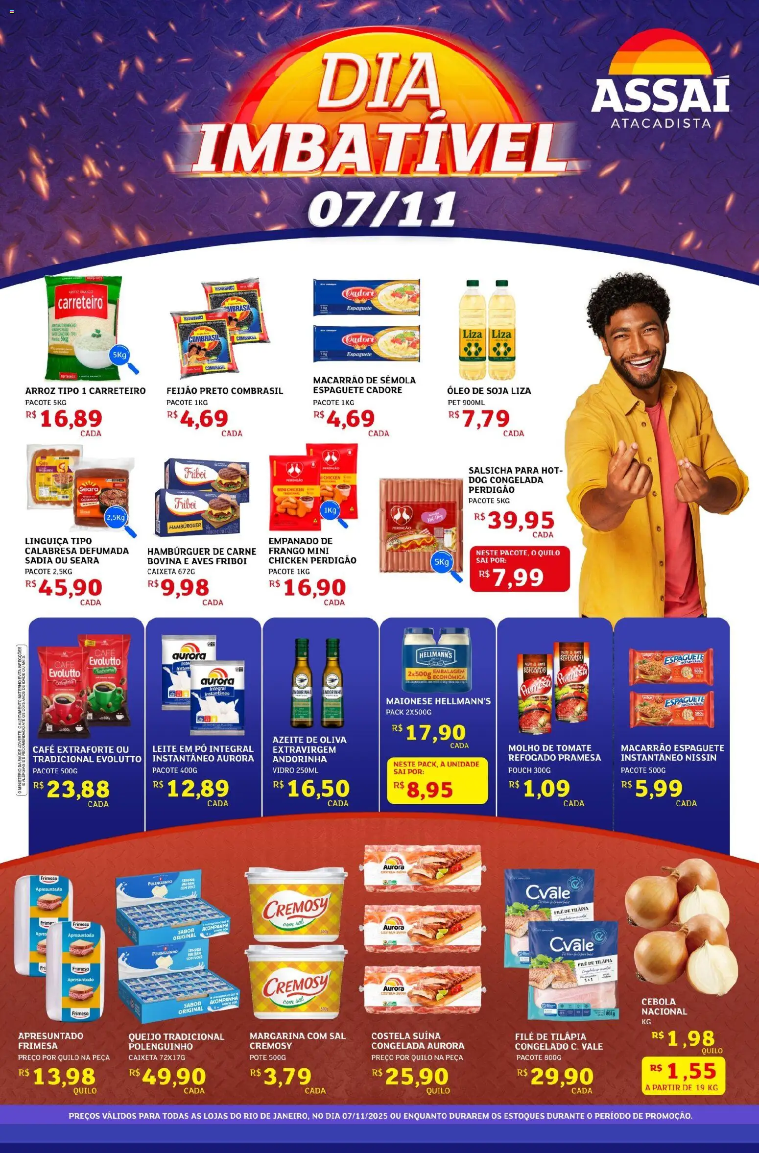 Assaí Atacadista Folheto - válido de 07.11.2025 | Página: 1 | Produtos: Cebola, Tilápia, Filé de tilápia, Leite em pó