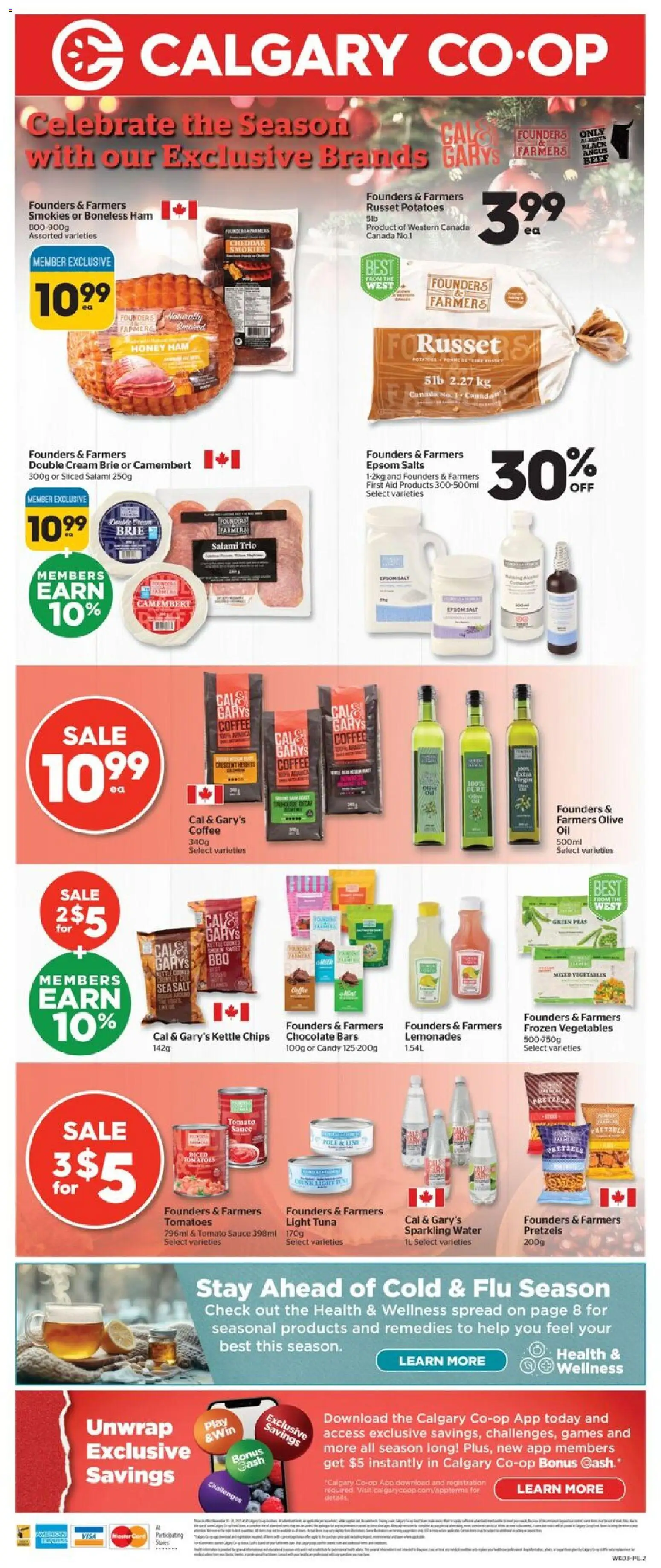 Calgary Co-op flyer valid from 20.11.2025 | Page: 2 | Products: Cream, Potatoes, Chocolate, Ham