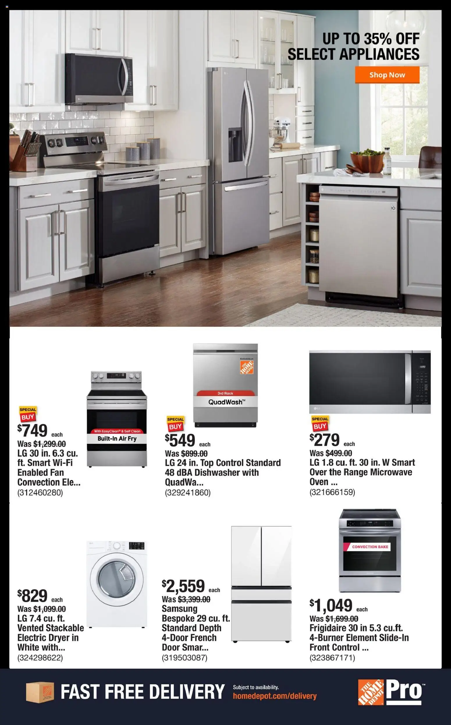 Home Depot Shop Pro Ad - CA - valid from 30.03.2026 | Page: 4 | Products: Microwave, Oven, Dishwasher, Fan