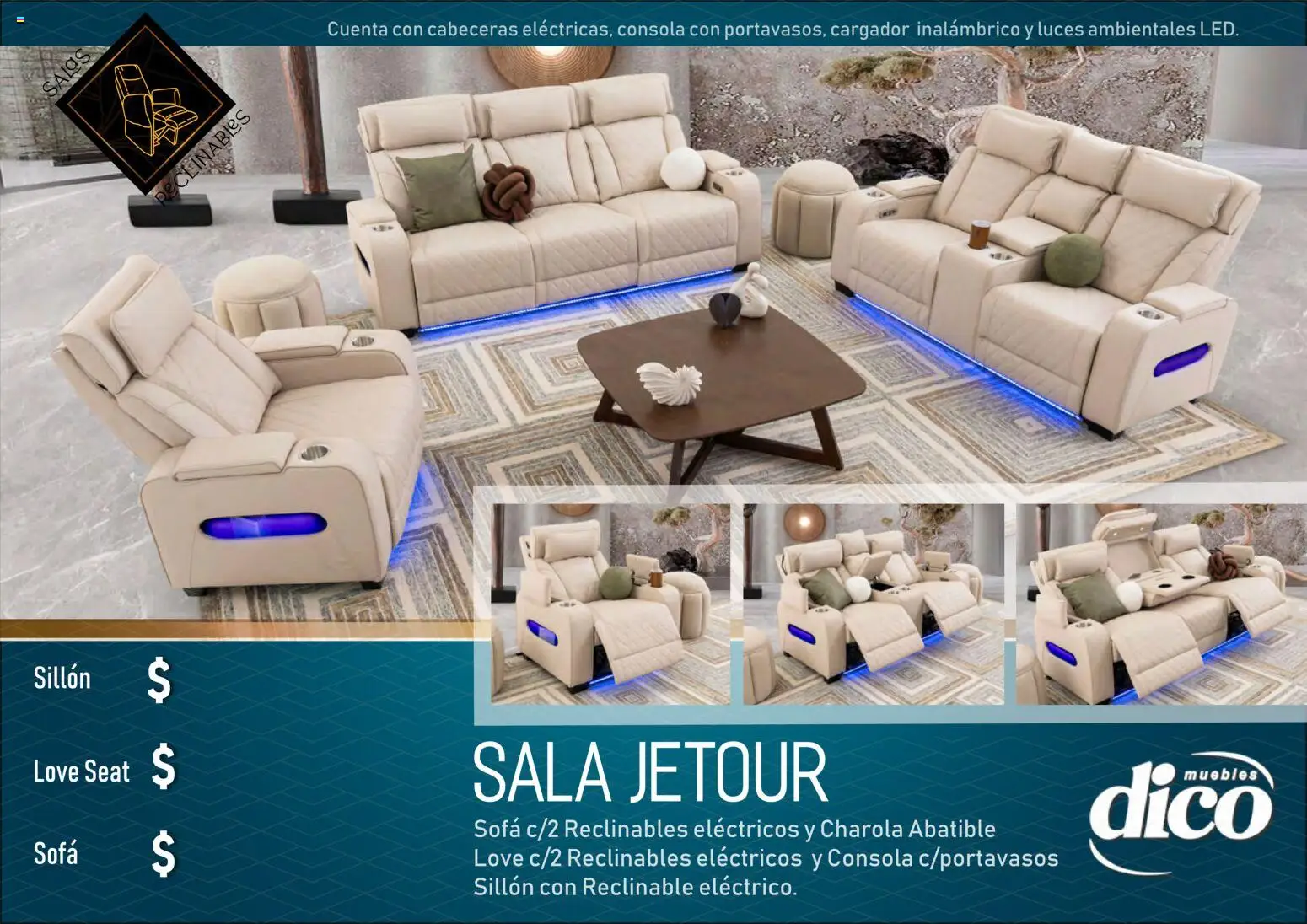Nuevas ofertas de Muebles Dico válidas en toda la República Mexicana desde el 27.03.2026. ¡Encuentra las mejores ofertas en Muebles Dico catálogo Salas reclinables ! | Página: 14 | Productos: Sofá, Sillón, Sales, Cargador