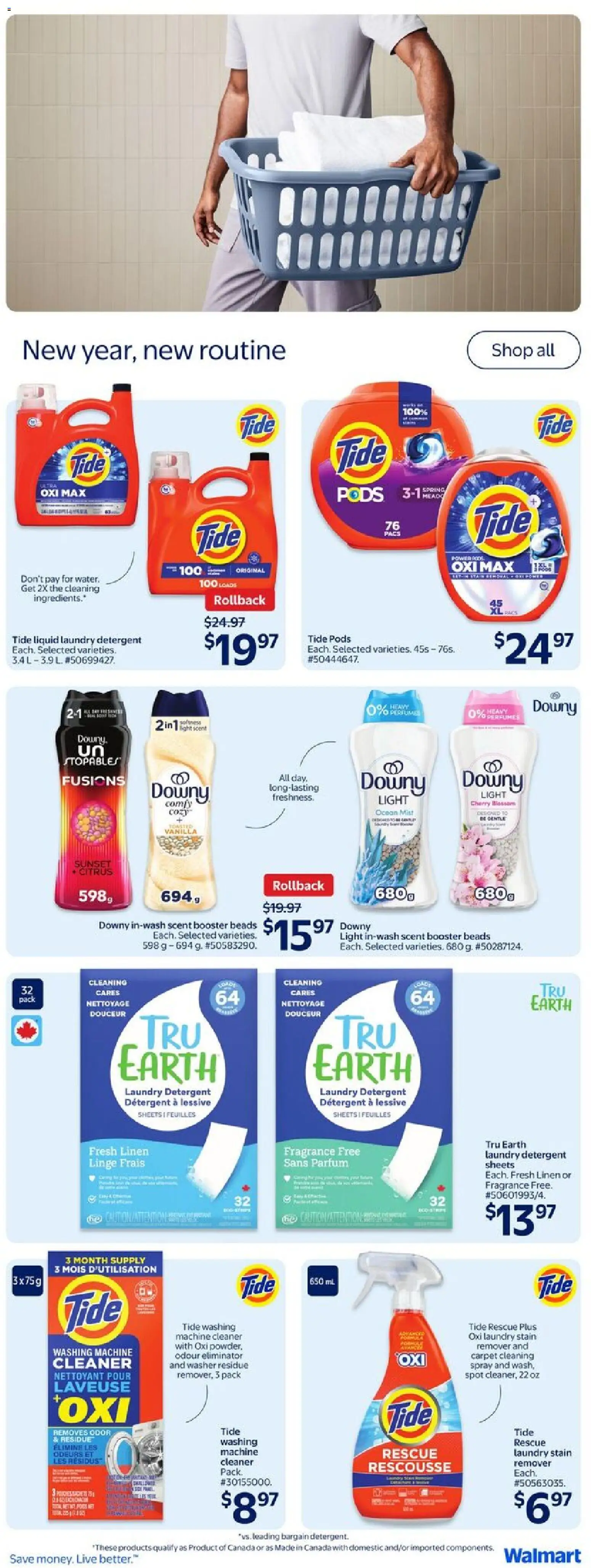 Walmart flyer valid from 01.01.2026 | Page: 12 | Products: Washing machine, Fragrance, Detergent, Carpet