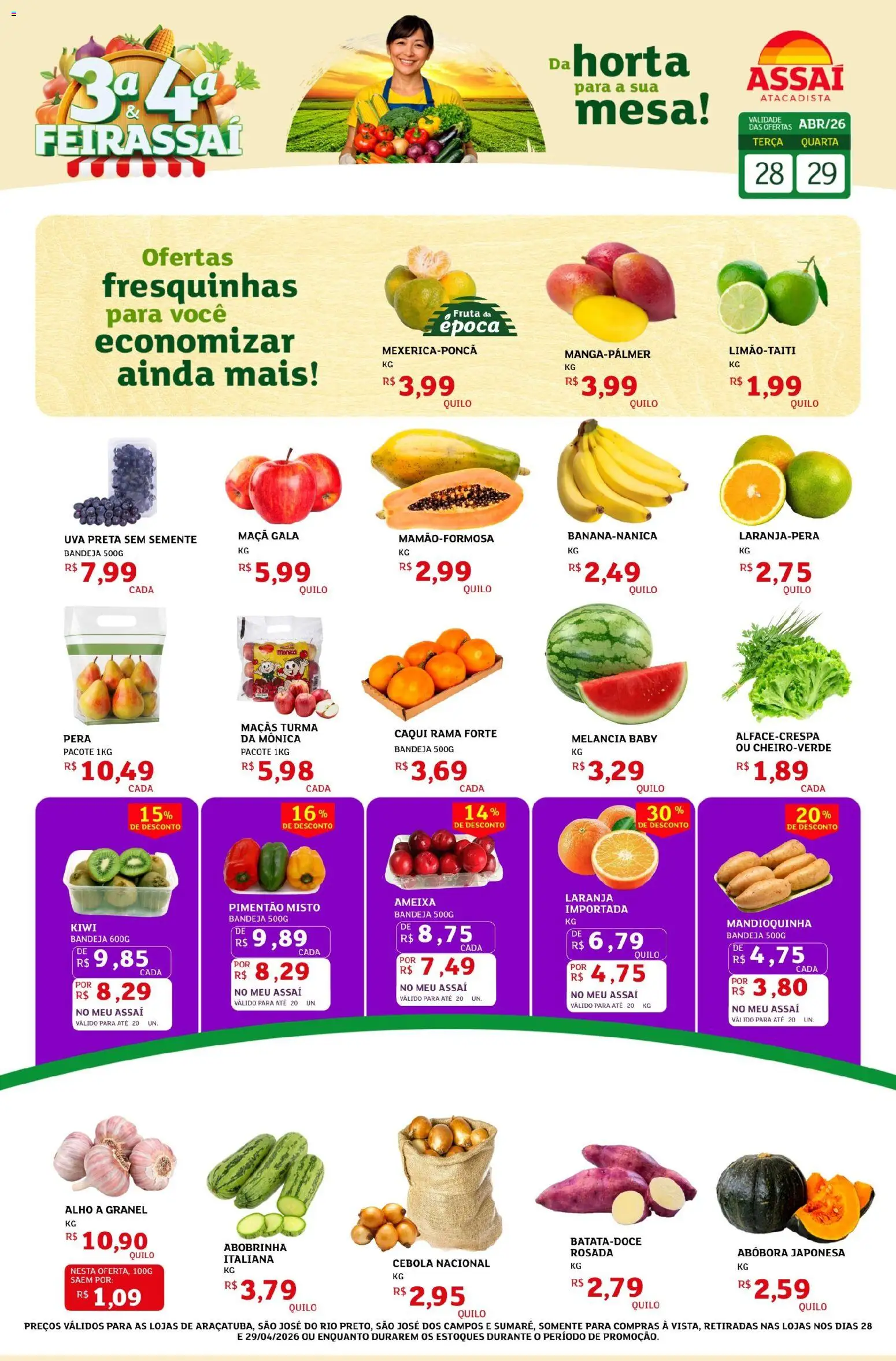 Assaí Atacadista Folheto - válido de 28.04.2026 | Página: 1 | Produtos: Pera, Abobrinha, Kiwi, Bandeja