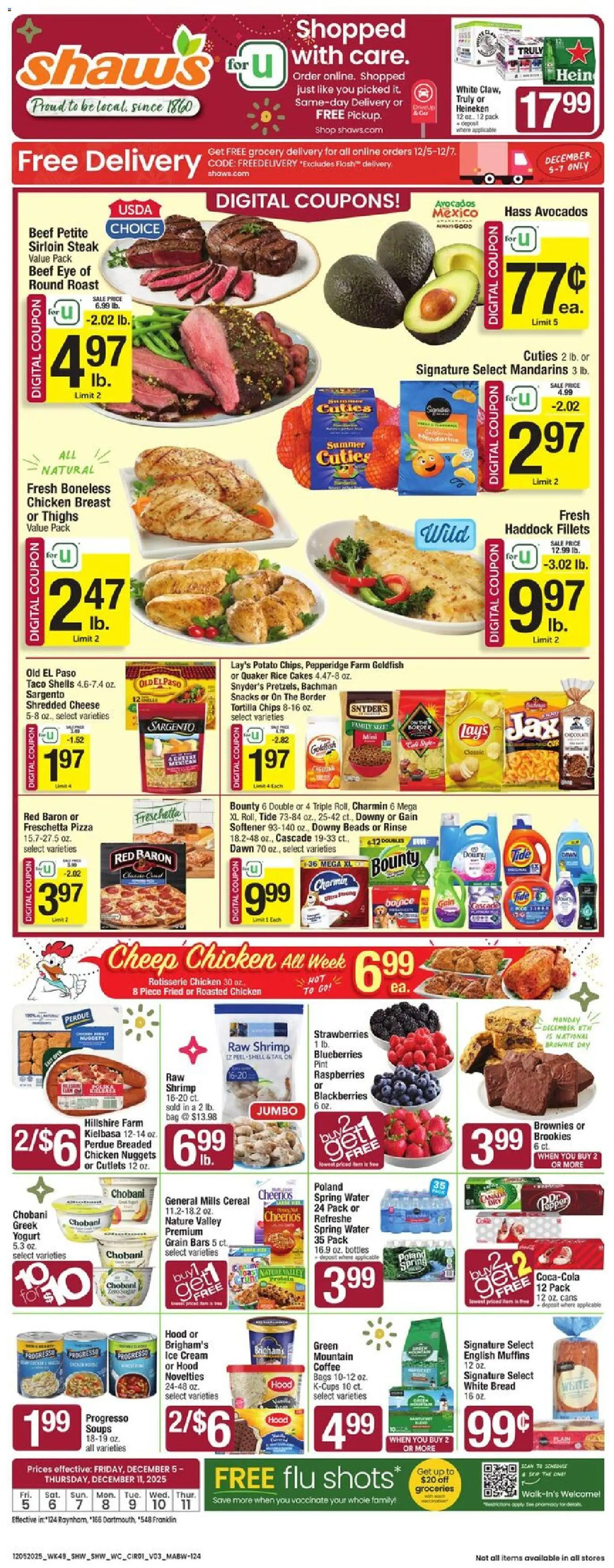 Shaw's Weekly Ad - MA - valid from 05.12.2025 | Page: 1 | Products: Pizza, Beef, Cream, Water