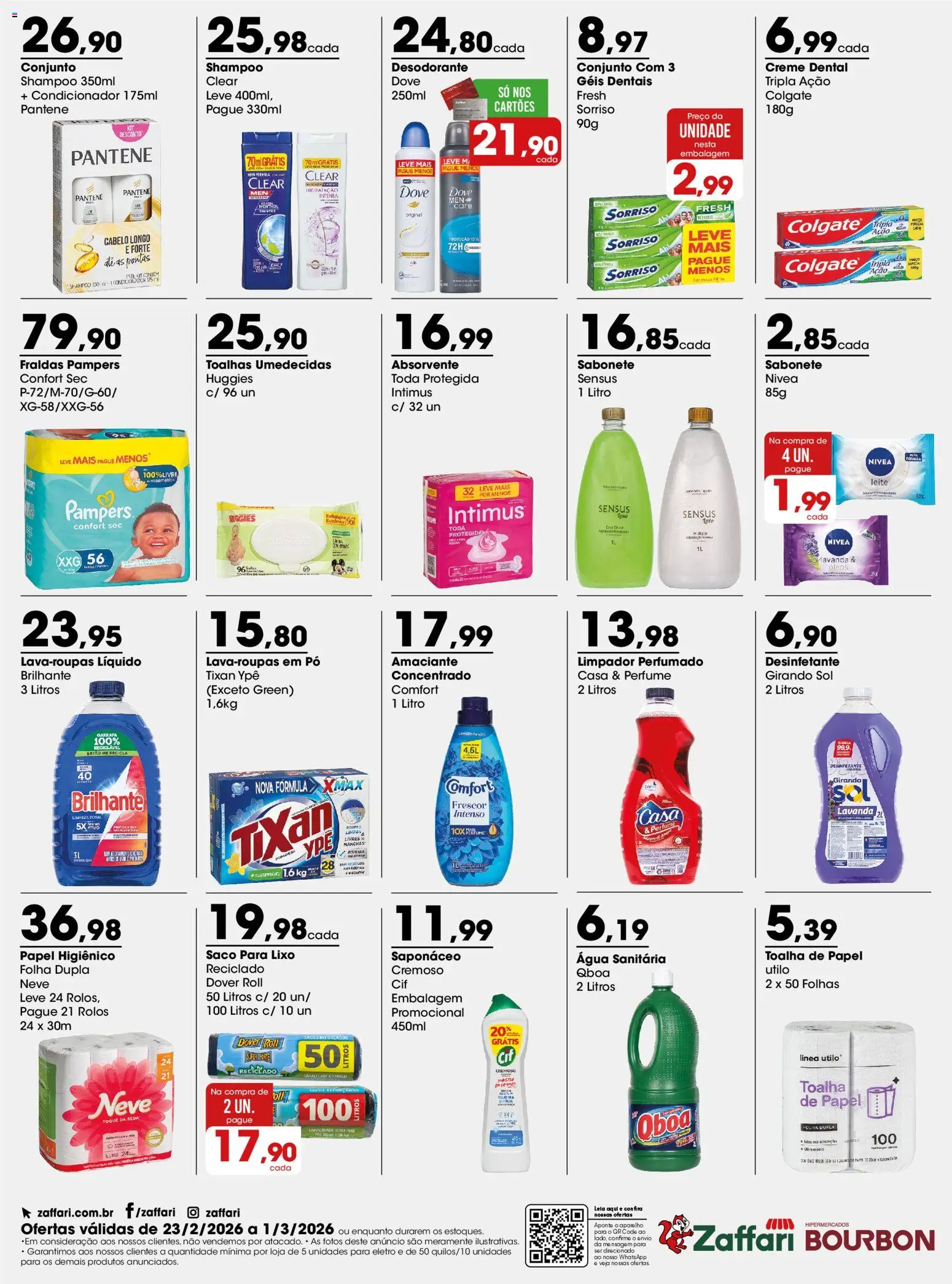 Zaffari Folheto - válido de 23.02.2026 | Página: 4 | Produtos: Pampers, Desodorante, Sabonete, Desinfetante