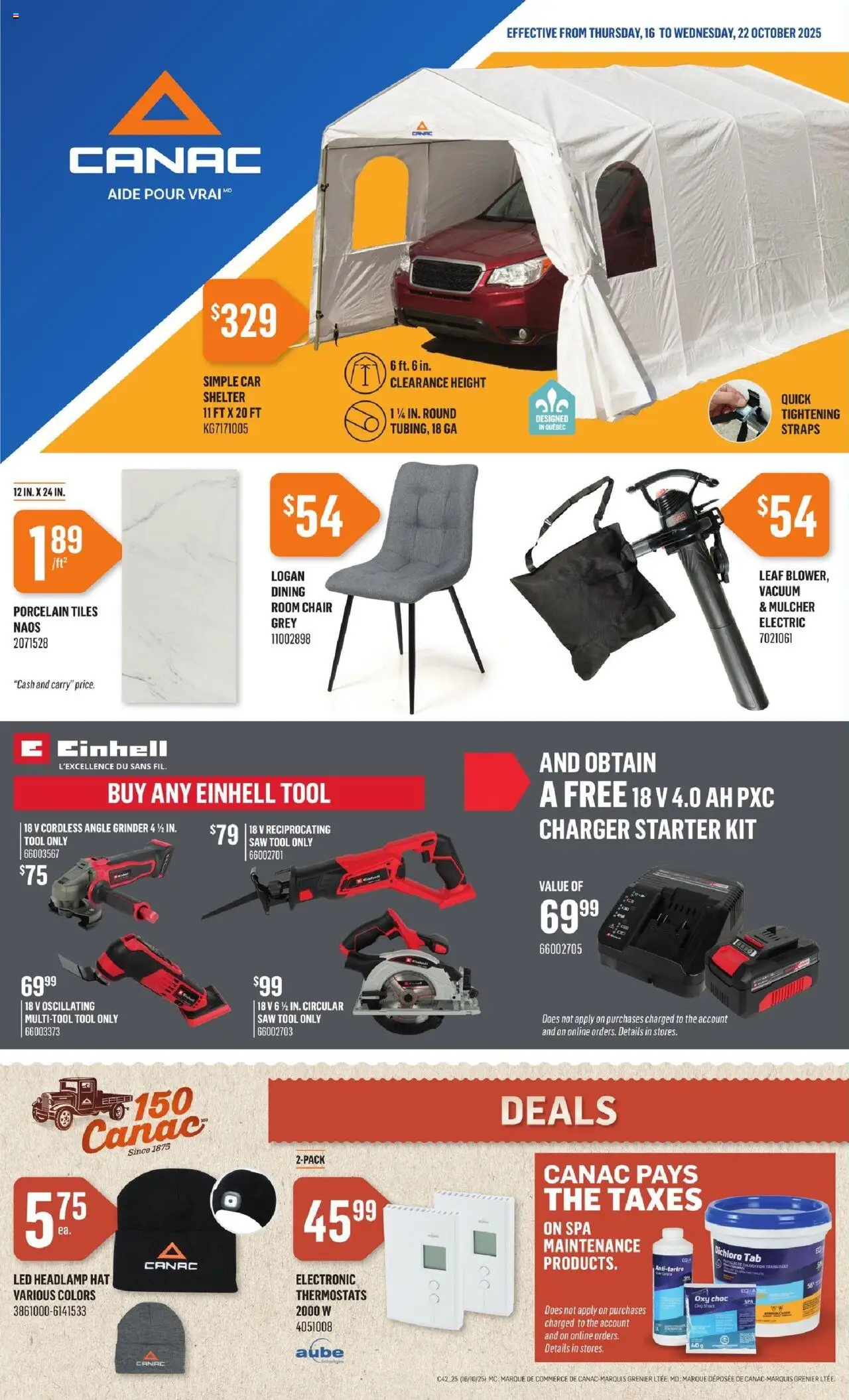 Canac flyer valid from 16.10.2025 | Page: 1 | Products: Hat, Grinder, Chair