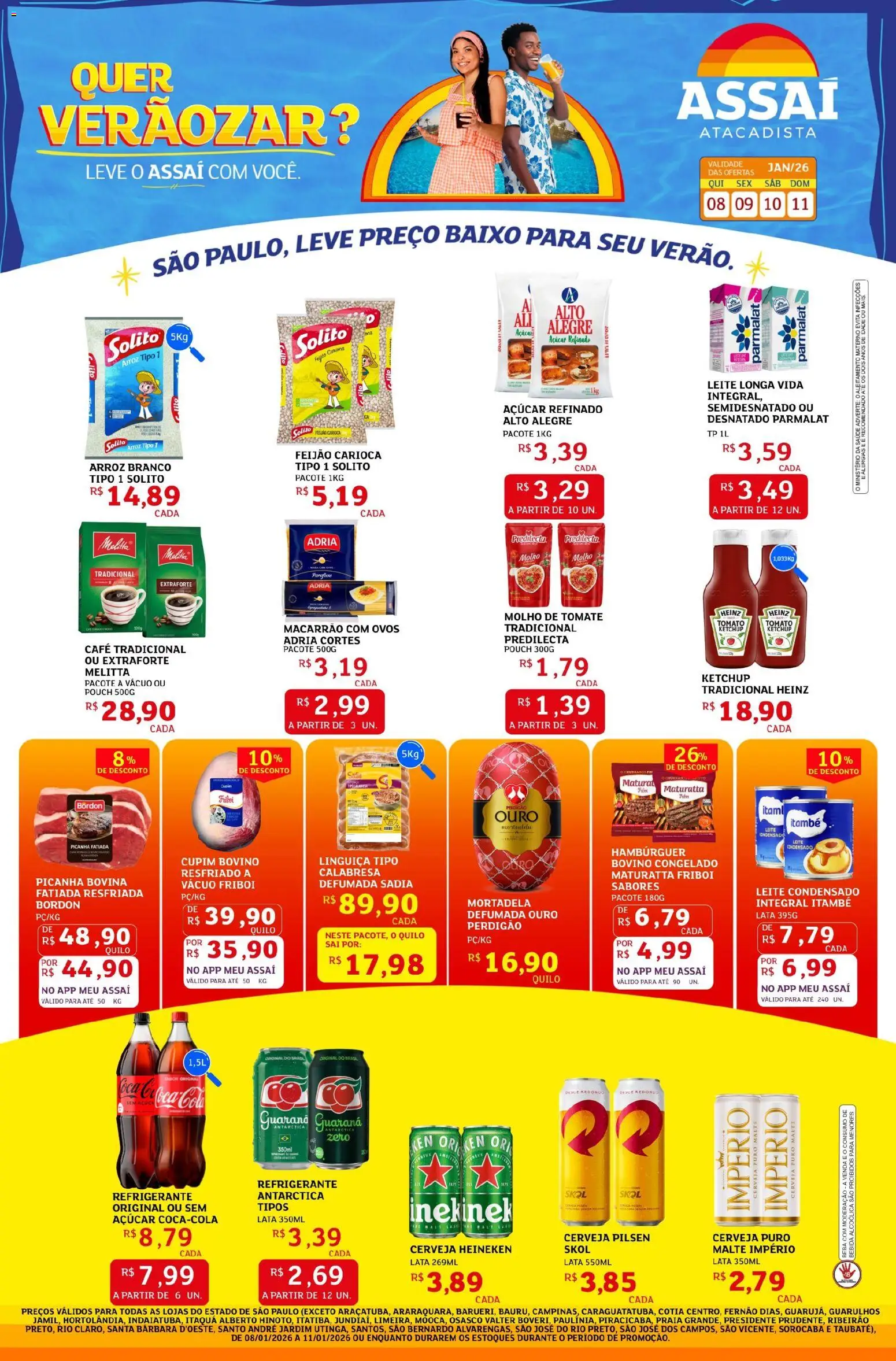 Assaí Atacadista Folheto - válido de 08.01.2026 | Página: 1 | Produtos: Molho de tomate, Linguiça, Café, Açúcar