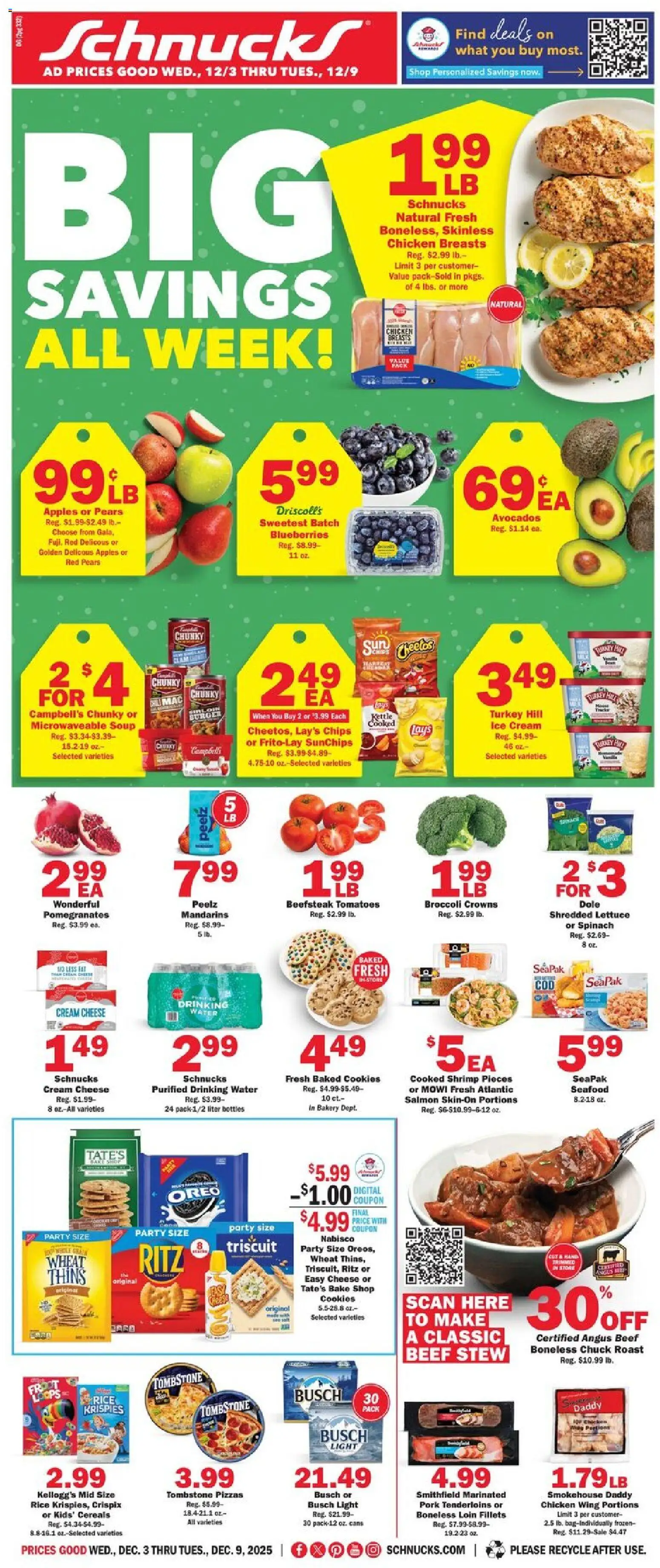 Schnucks Ad - valid from 03.12.2025 | Page: 1 | Products: Lettuce, Crowns, Cheese, Water