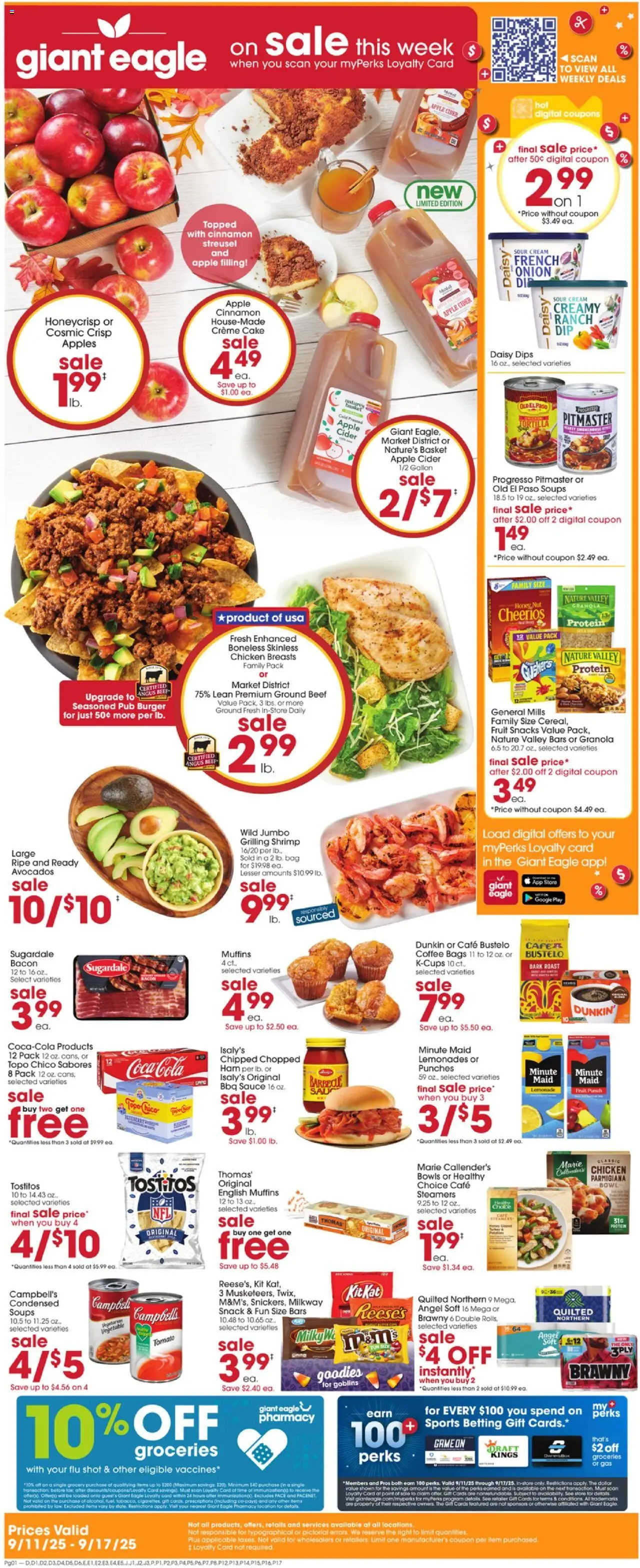 Giant Eagle Weekly Ad - valid from 11.09.2025 | Page: 1 | Products: Apples, Cream, Game, Onion