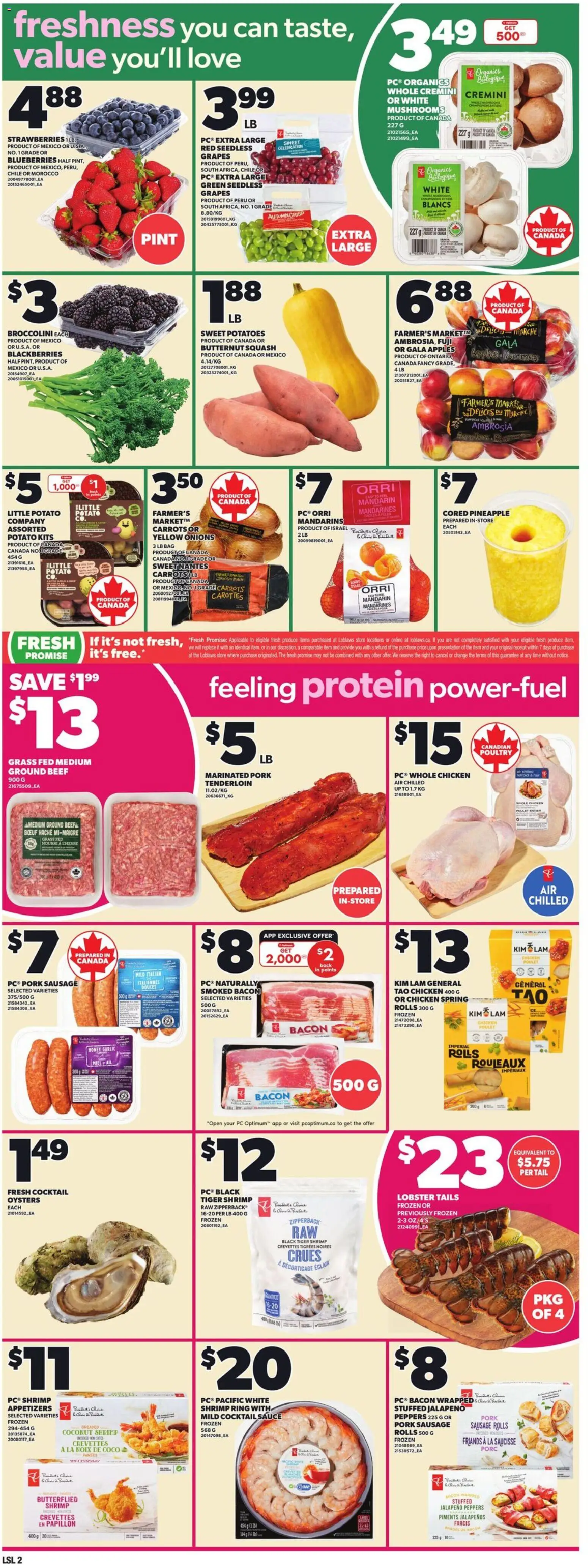Loblaws flyer valid from 12.02.2026 | Page: 5 | Products: Beef, Strawberries, Potatoes, Chicken