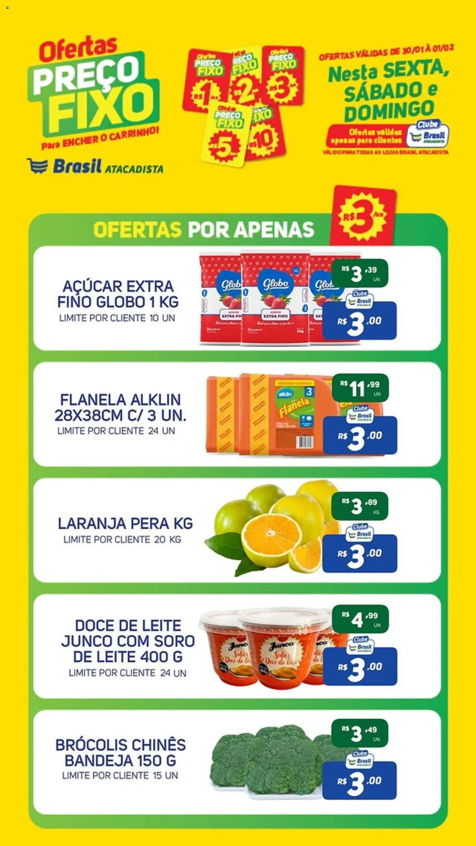 Brasil Atacadista Folheto - válido de 30.01.2026 | Página: 3 | Produtos: Leite, Flanela, Brócolis, Doce de leite
