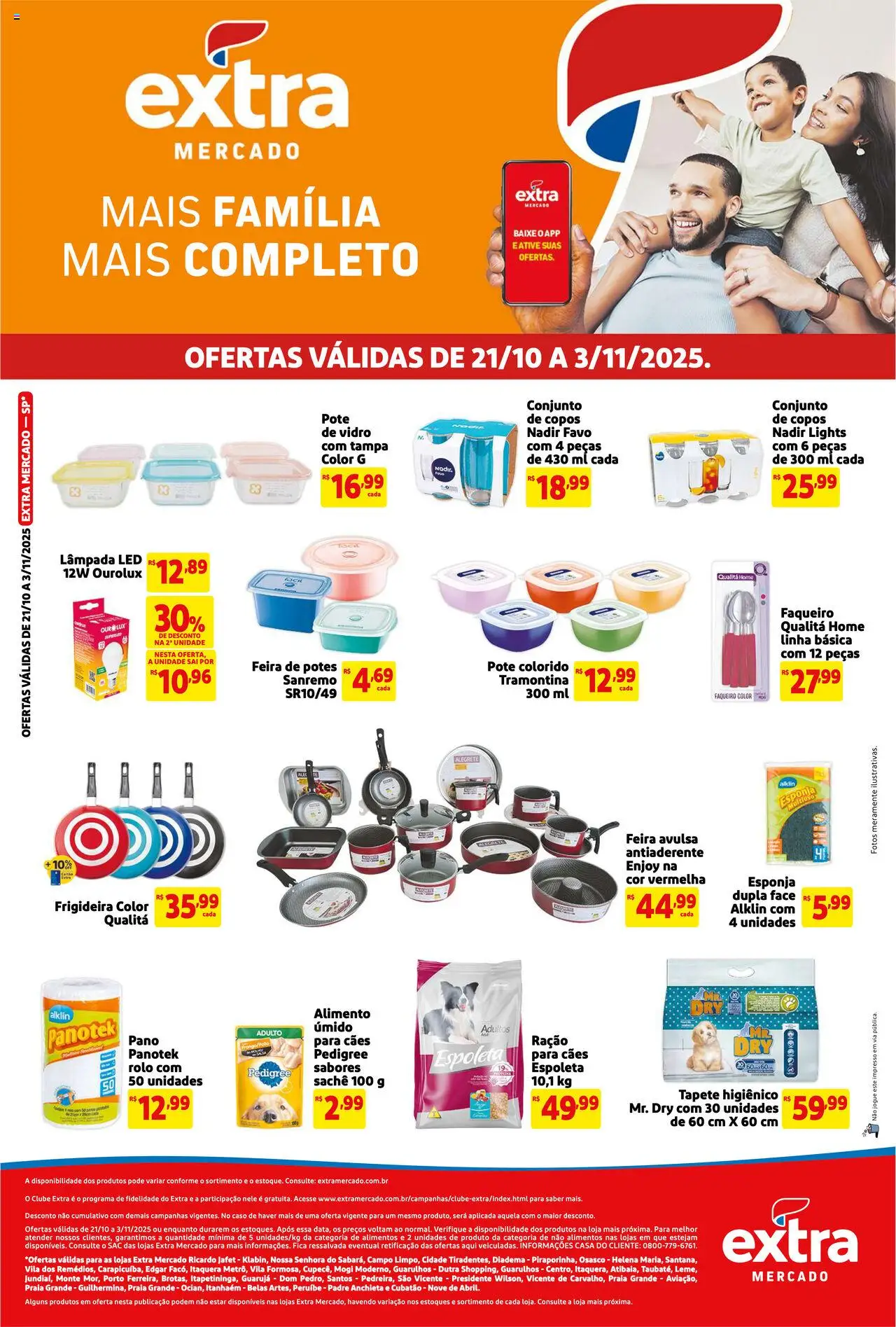 Extra Folheto - válido de 21.10.2025 | Página: 1 | Produtos: Tapete, Lâmpada led, Potes, Copos