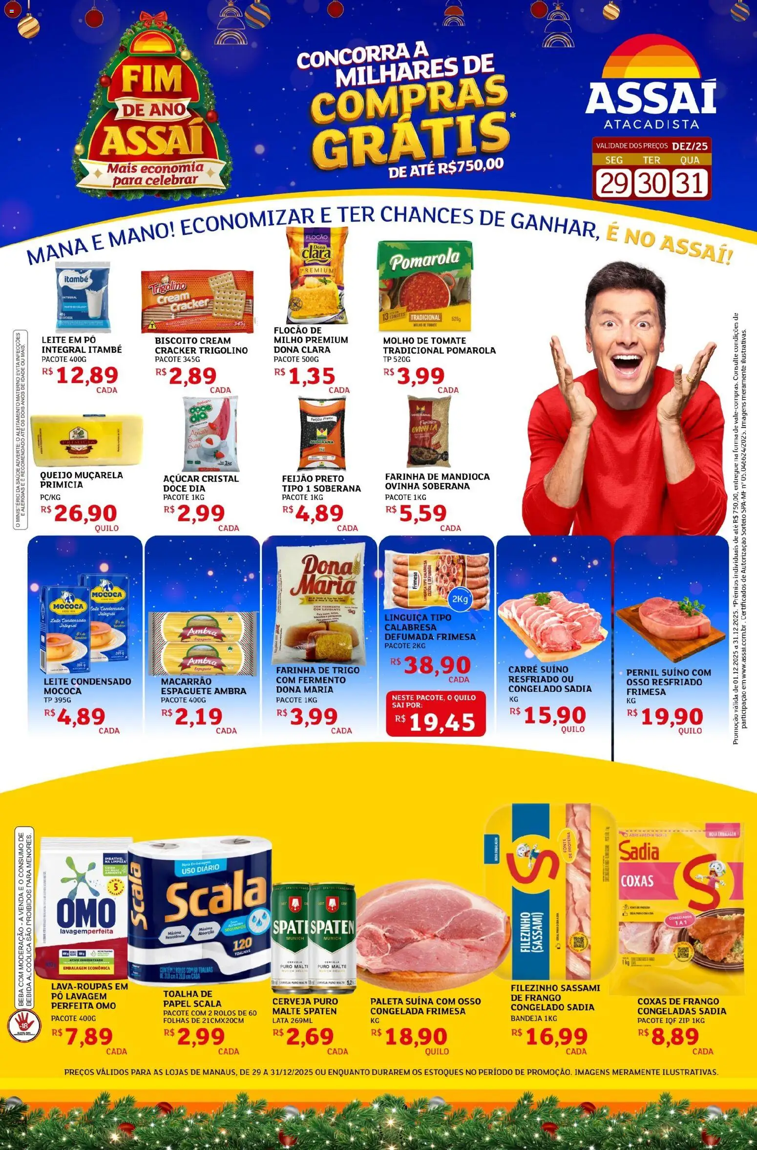 Assaí Atacadista Folheto - válido de 30.12.2025 | Página: 1 | Produtos: Mandioca, Linguiça, Pernil, Cream cracker