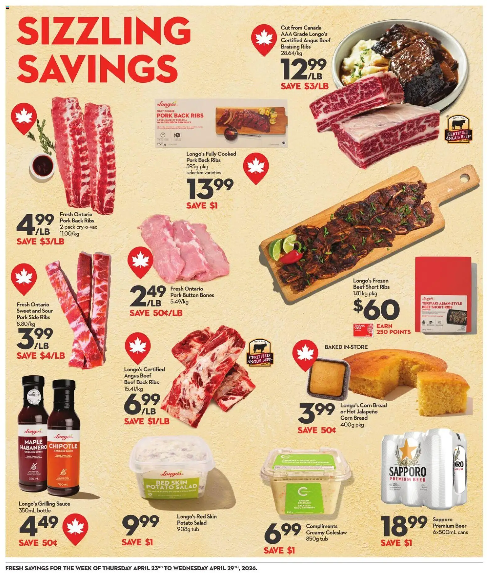 Longo's flyer valid from 23.04.2026 | Page: 11 | Products: Bourbon, Salad, Bread, Beer