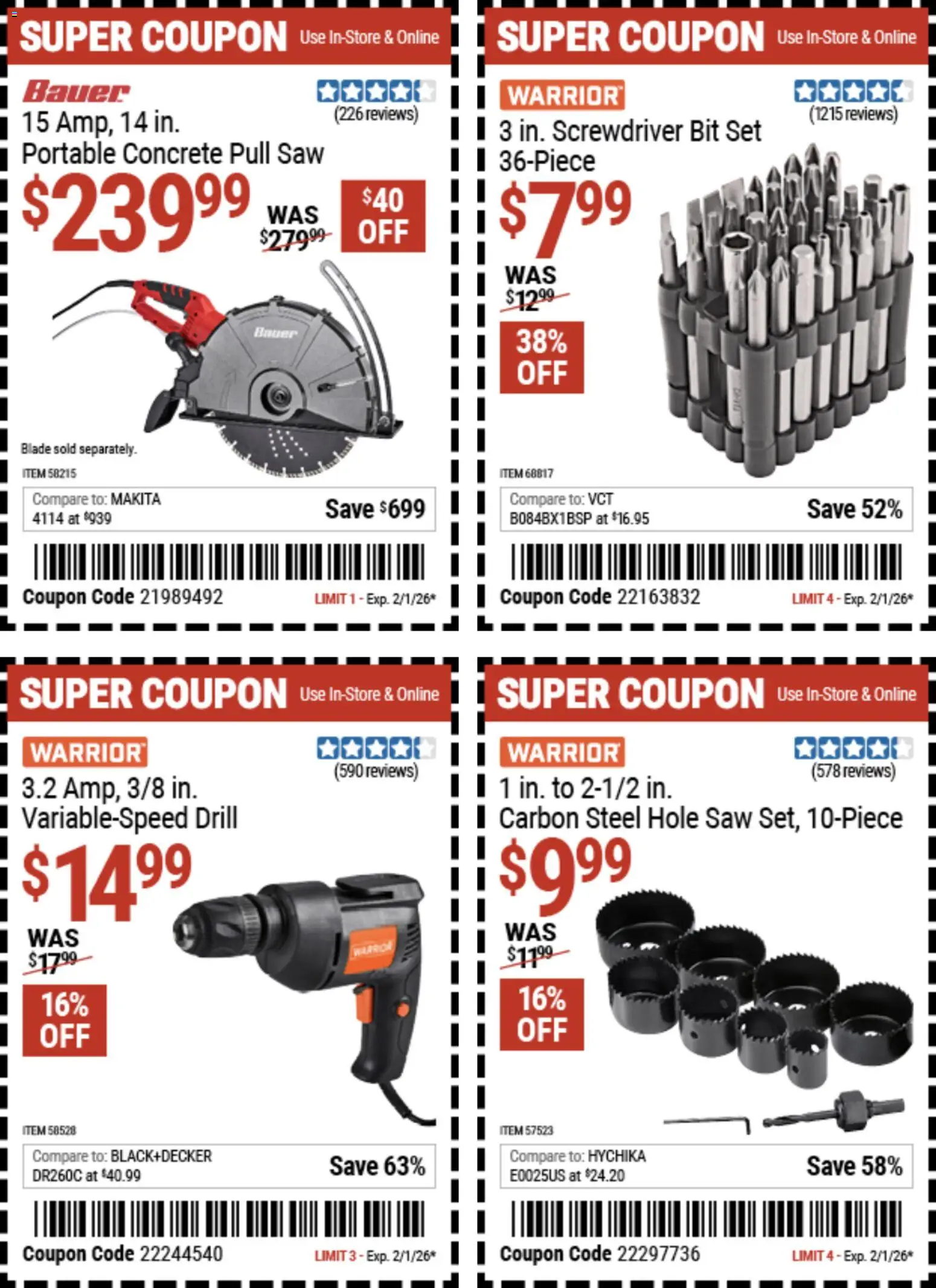 Harbor Freight Weekly Ad - valid from 20.01.2026 | Page: 7 | Products: Saw, Screwdriver