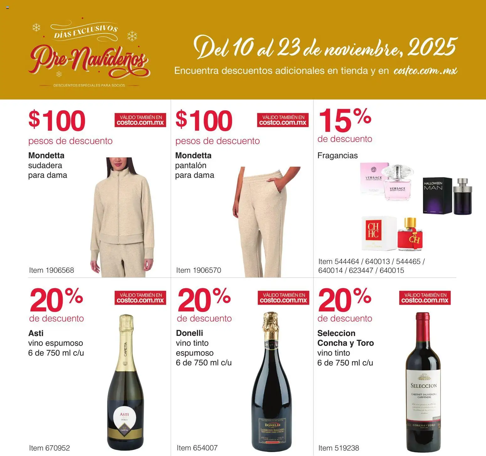Nuevas ofertas de Costco válidas en toda la República Mexicana desde el 10.11.2025. ¡Encuentra las mejores ofertas en Costco catálogo Pre-Navideños! | Página: 10 | Productos: Sudadera, Vino, Perfume