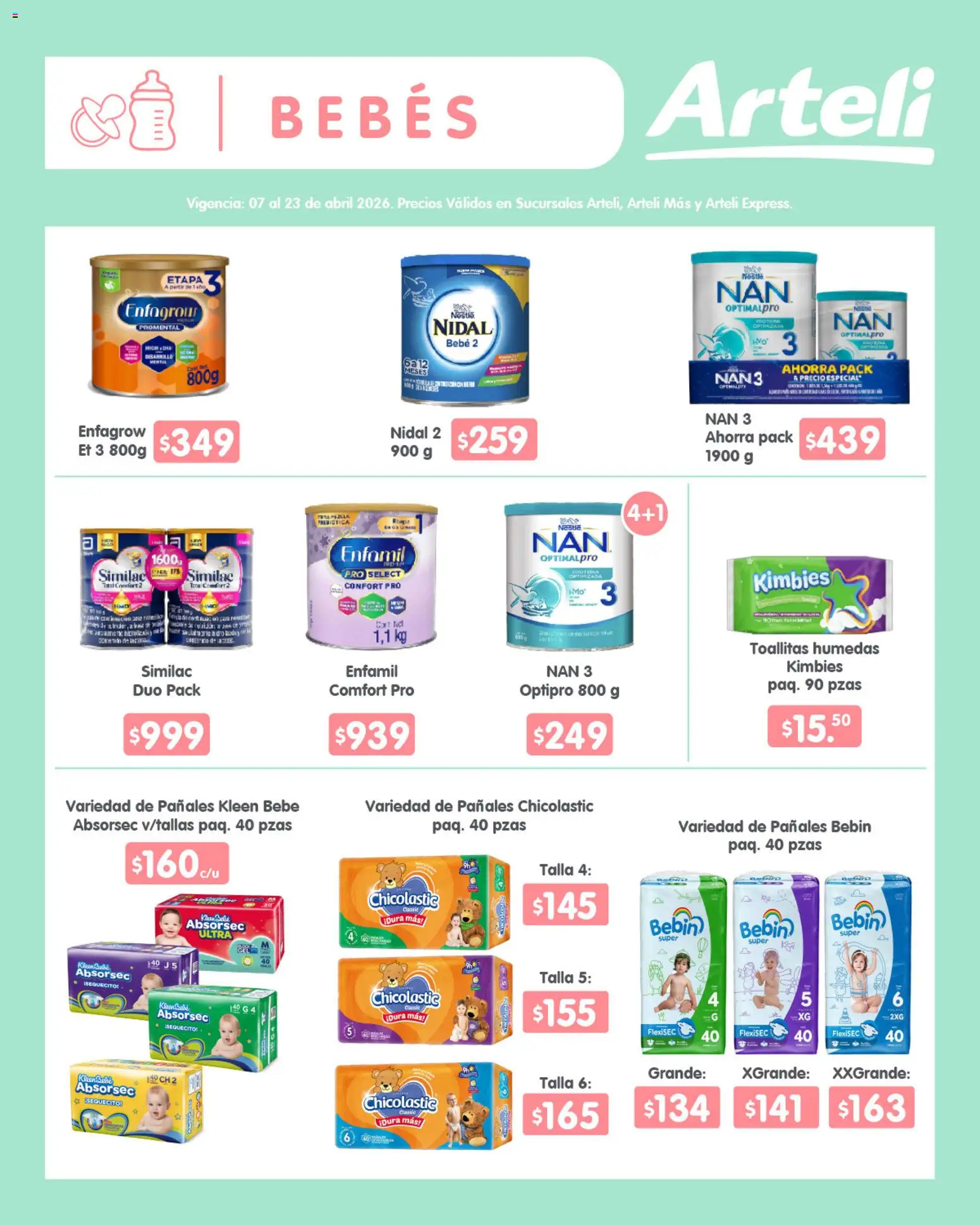 Nuevas ofertas de Arteli válidas en toda la República Mexicana desde el 07.04.2026. ¡Encuentra las mejores ofertas en Arteli folleto Quincenal! | Página: 12 | Productos: Toallitas húmedas, Pañales