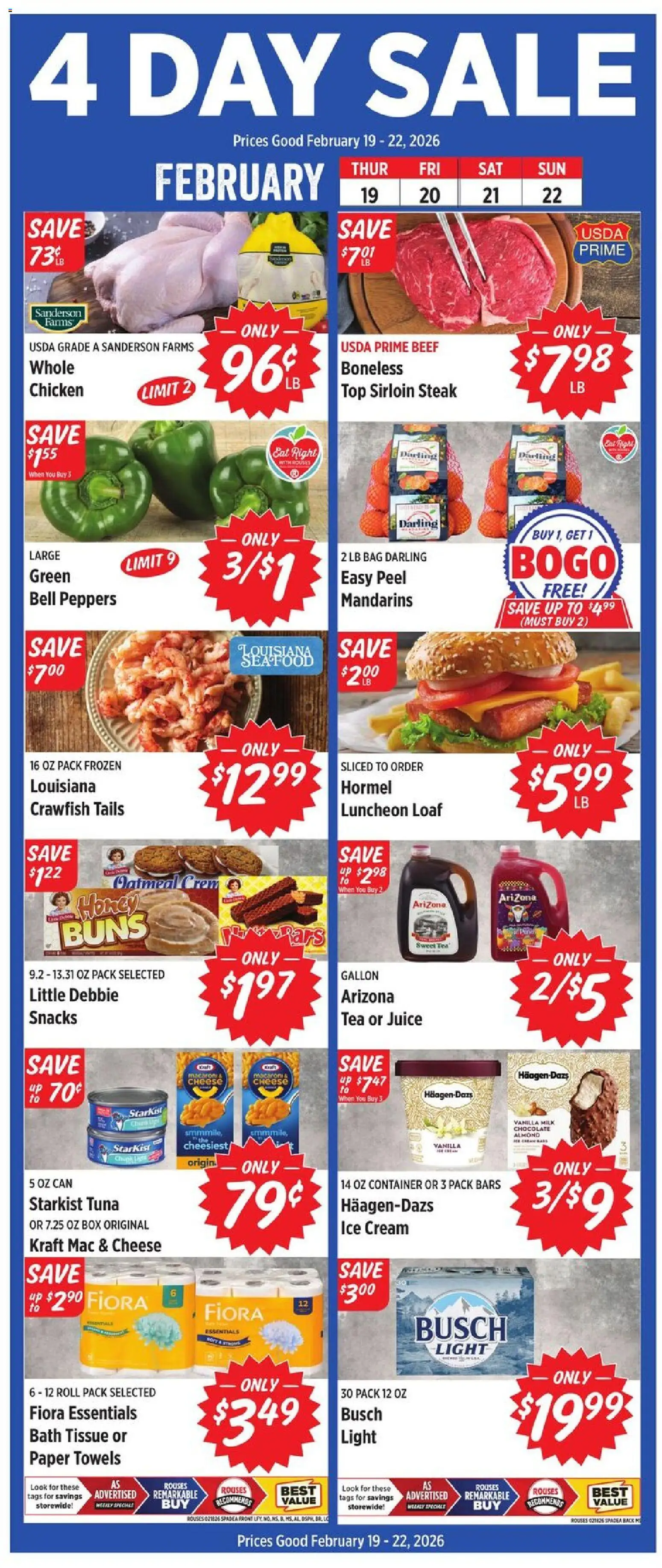 Rouses Weekly Ad - MS - valid from 18.02.2026 | Page: 2 | Products: Cheese, Chocolate, Juice, Cream