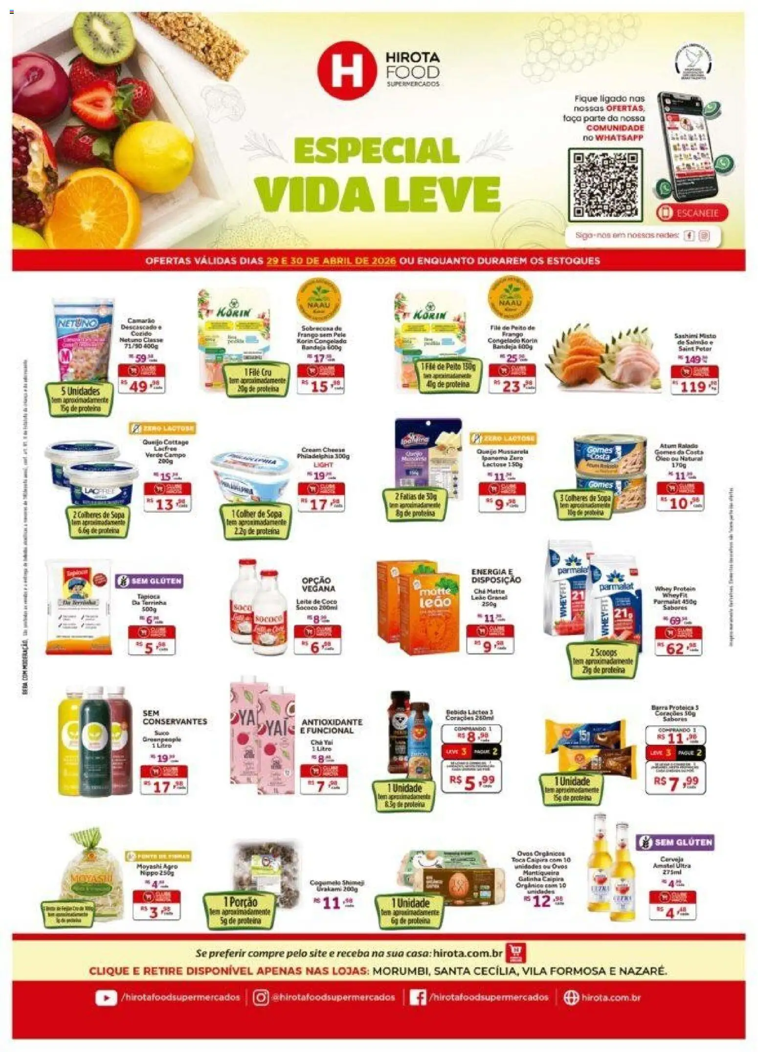 Hirota Food Folheto - válido de 29.04.2026 | Página: 1 | Produtos: Salmão, Bandeja, Whey protein, Leite de coco