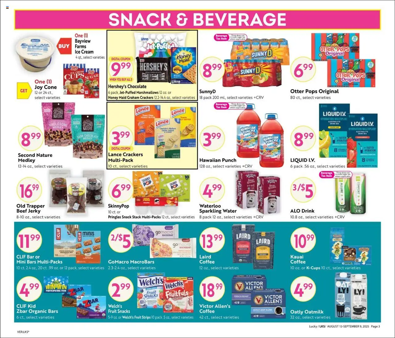 Lucky Supermarkets Big Monthly Deals - valid from 13.08.2025 | Page: 3 | Products: Coffee, Chocolate, Beef, Ice cream