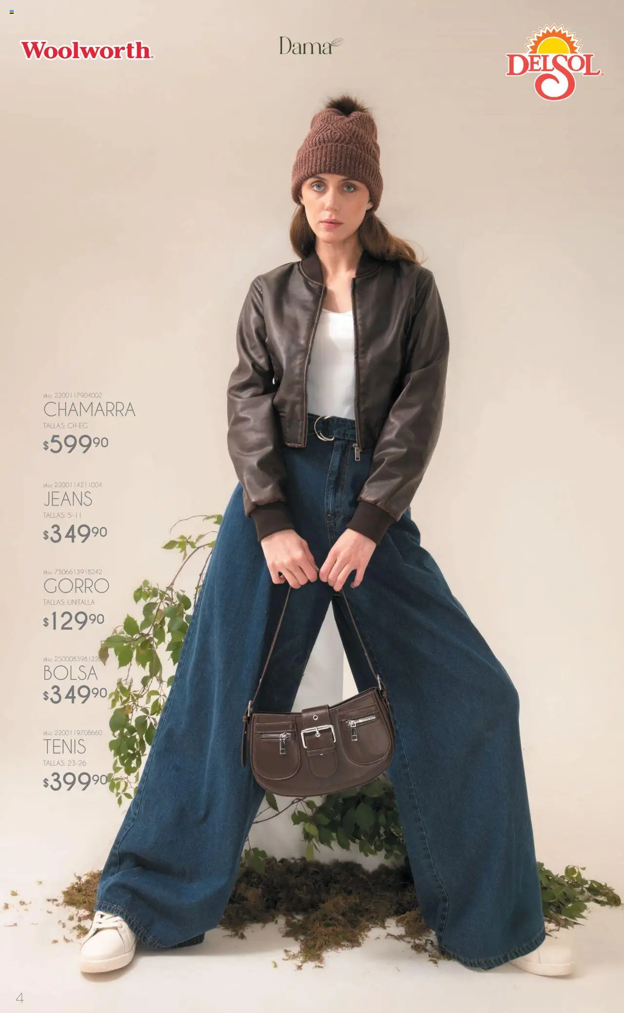 Nuevas ofertas de Del Sol y Woolworth válidas en toda la República Mexicana desde el 02.10.2025. ¡Encuentra las mejores ofertas en Del Sol y Woolworth - Catálogo Luce El Otoño! | Página: 4 | Productos: Chaleco, Bolsa, Zapatos
