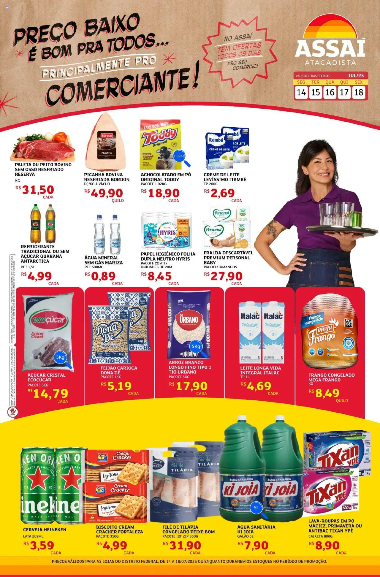 Assaí Atacadista Folheto - válido de 14.07.2025 | Página: 1 | Produtos: Picanha, Refrigerante, Creme de leite, Frango