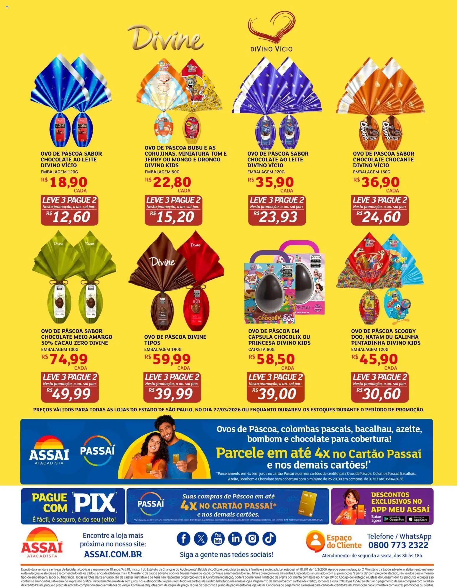 Assaí Atacadista Folheto - válido de 16.04.2026 | Página: 2 | Produtos: Leite, Ovos, Pneus, Bombom