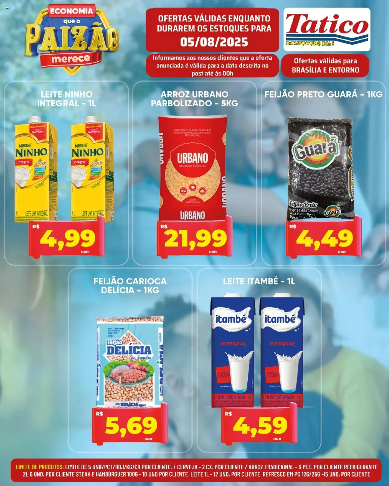 Tatico Folheto - válido de 05.08.2025 | Página: 5 | Produtos: Leite, Cerveja, Arroz, Hambúrguer