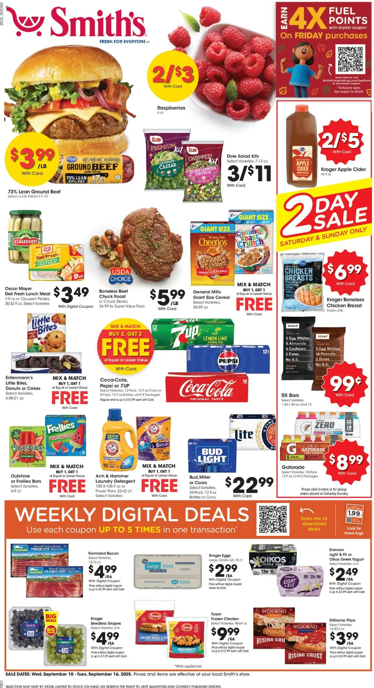 Smith's Weekly Ad - WY - valid from 10.09.2025 | Page: 1 | Products: Eggs, Pizza, Salt, Grapes