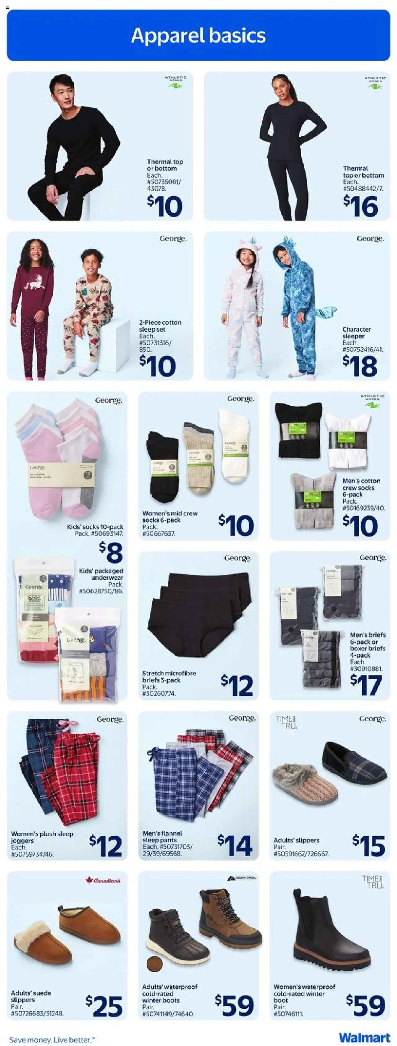 Walmart flyer valid from 16.10.2025 | Page: 11 | Products: Slippers, Pants, Underwear, Socks