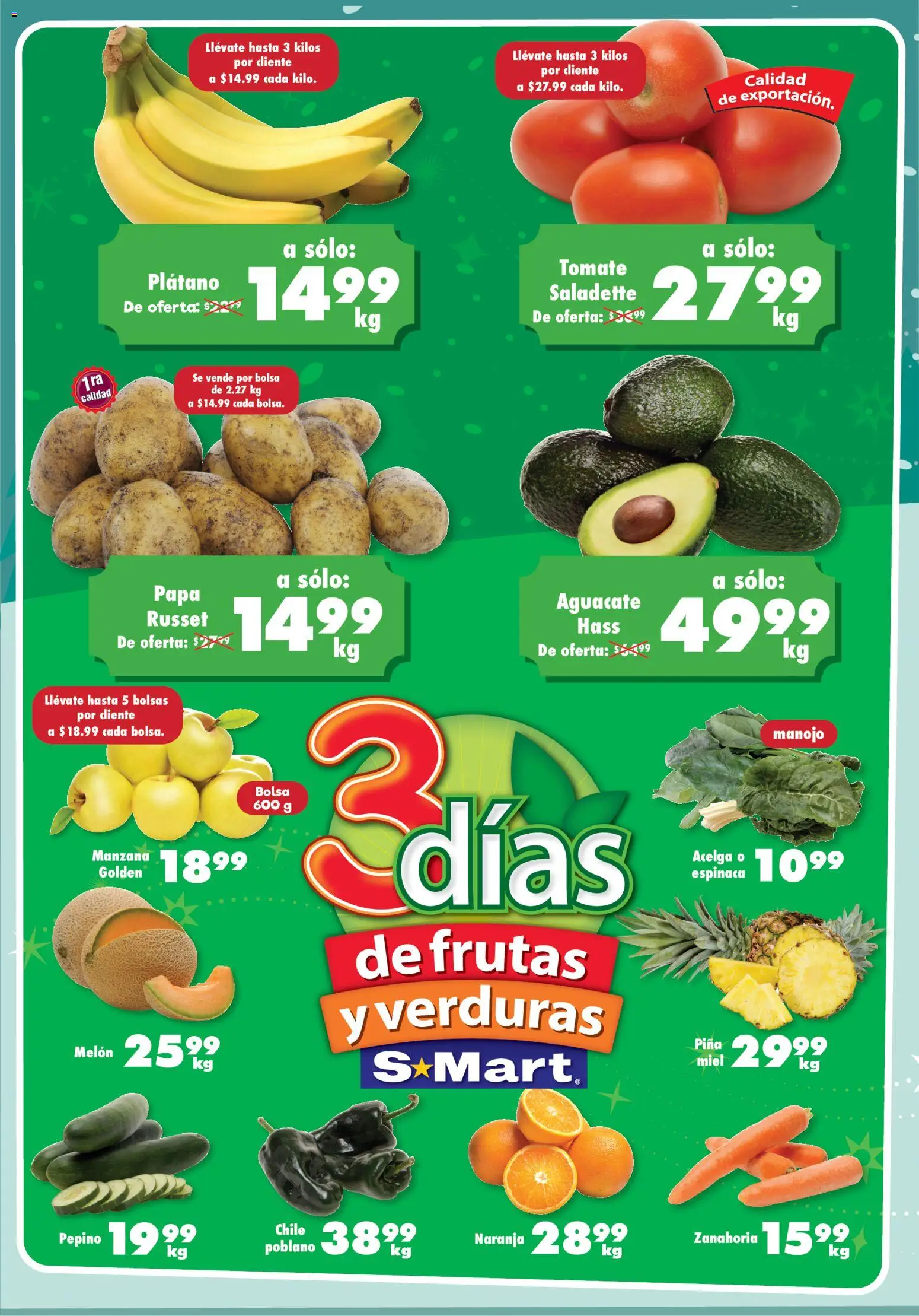 Nuevas ofertas de S-Mart válidas en toda la República Mexicana desde el 02.12.2025. ¡Encuentra las mejores ofertas en S-Mart folleto Monterrey! | Página: 1 | Productos: Plátano, Bolsa, Manzana, Aguacate
