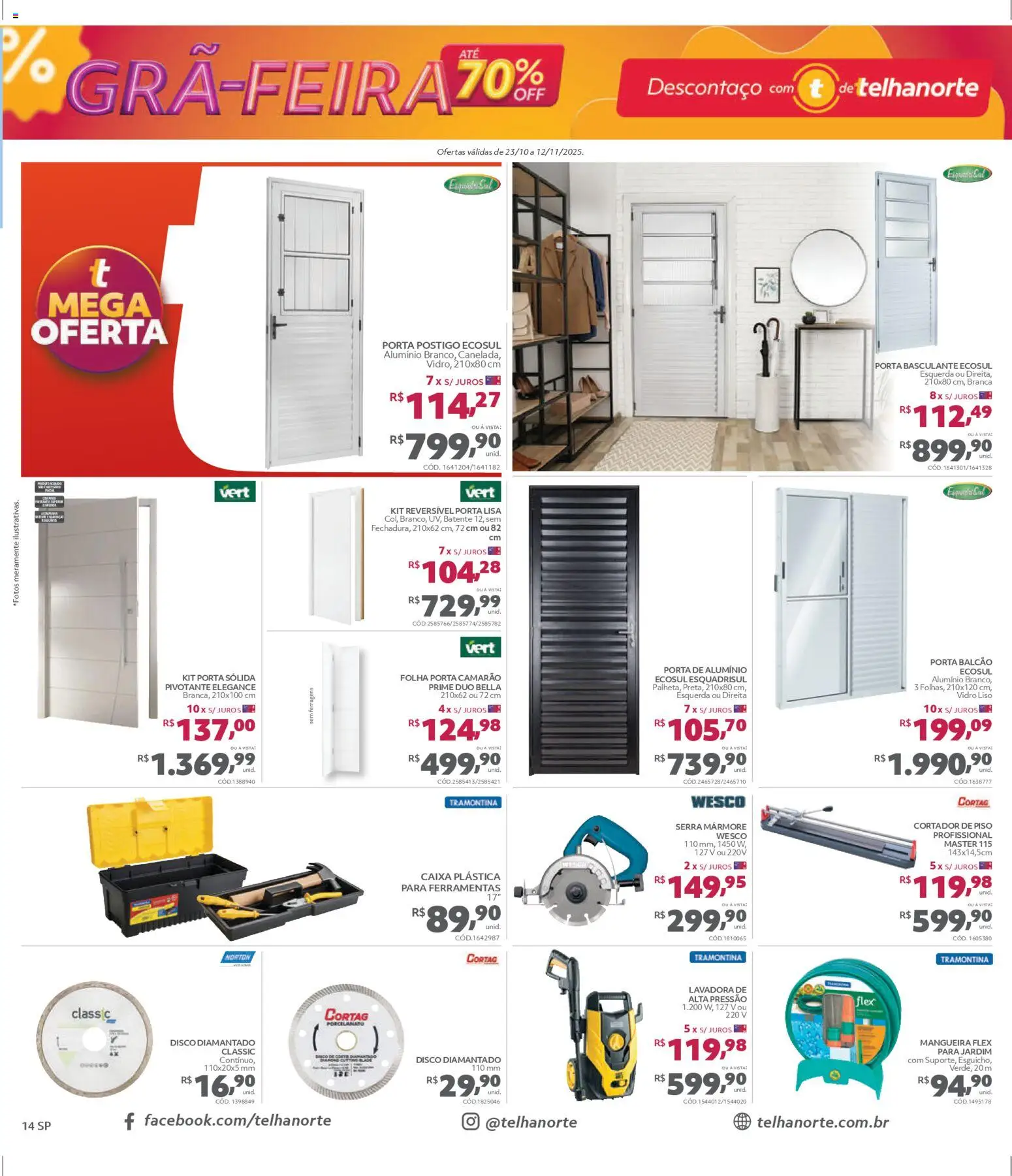 Telhanorte Folheto - válido de 23.10.2025 | Página: 14 | Produtos: Porta, Caixa, Camarão, Disco