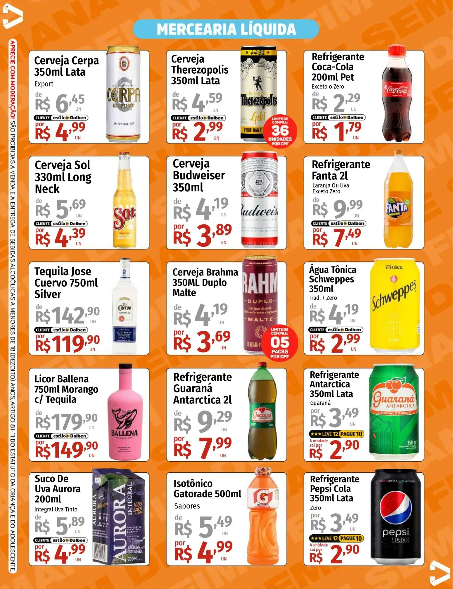 Supermercado Dalben Folheto - válido de 13.02.2026 | Página: 3 | Produtos: Guaraná, Licor, Refrigerante, Isotônico