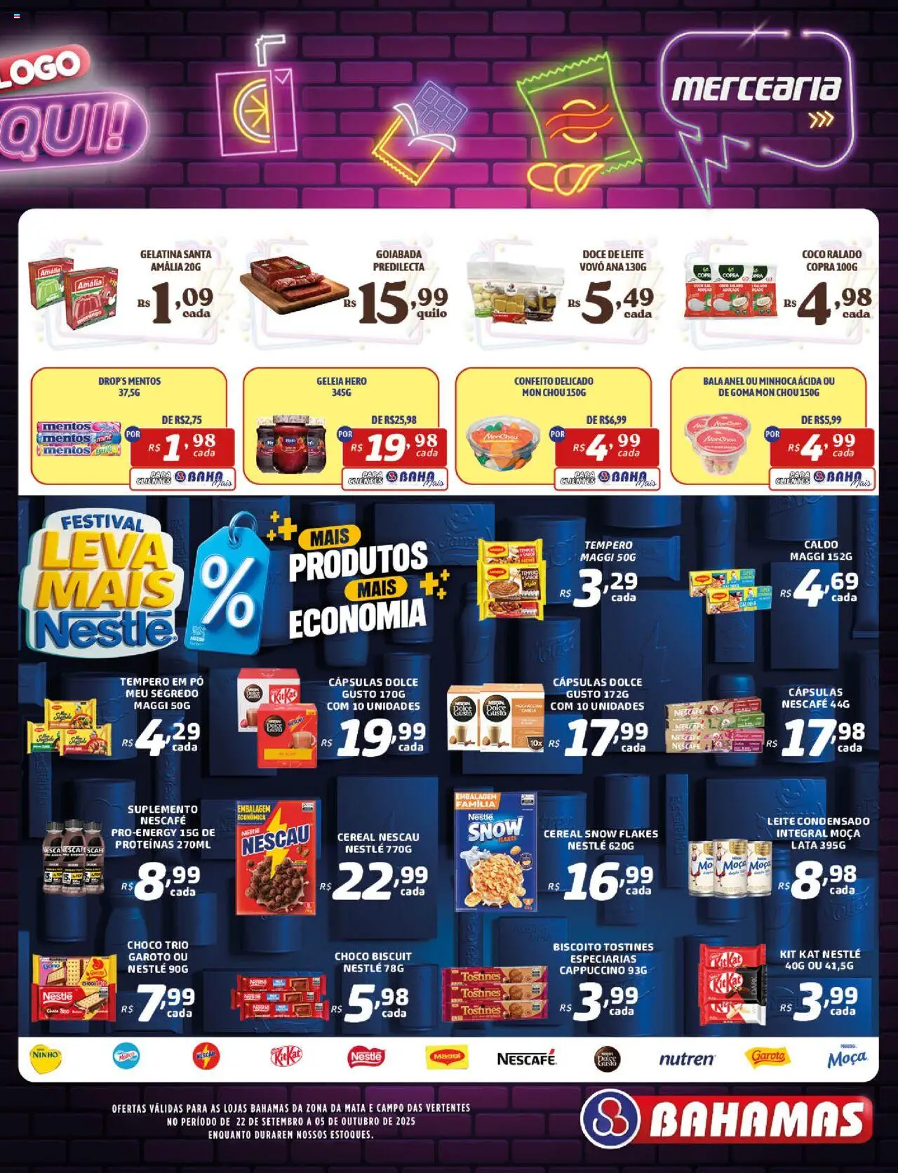 Bahamas Supermercados Folheto - válido de 22.09.2025 | Página: 3 | Produtos: Leite, Kit Kat, Geleia, Canela