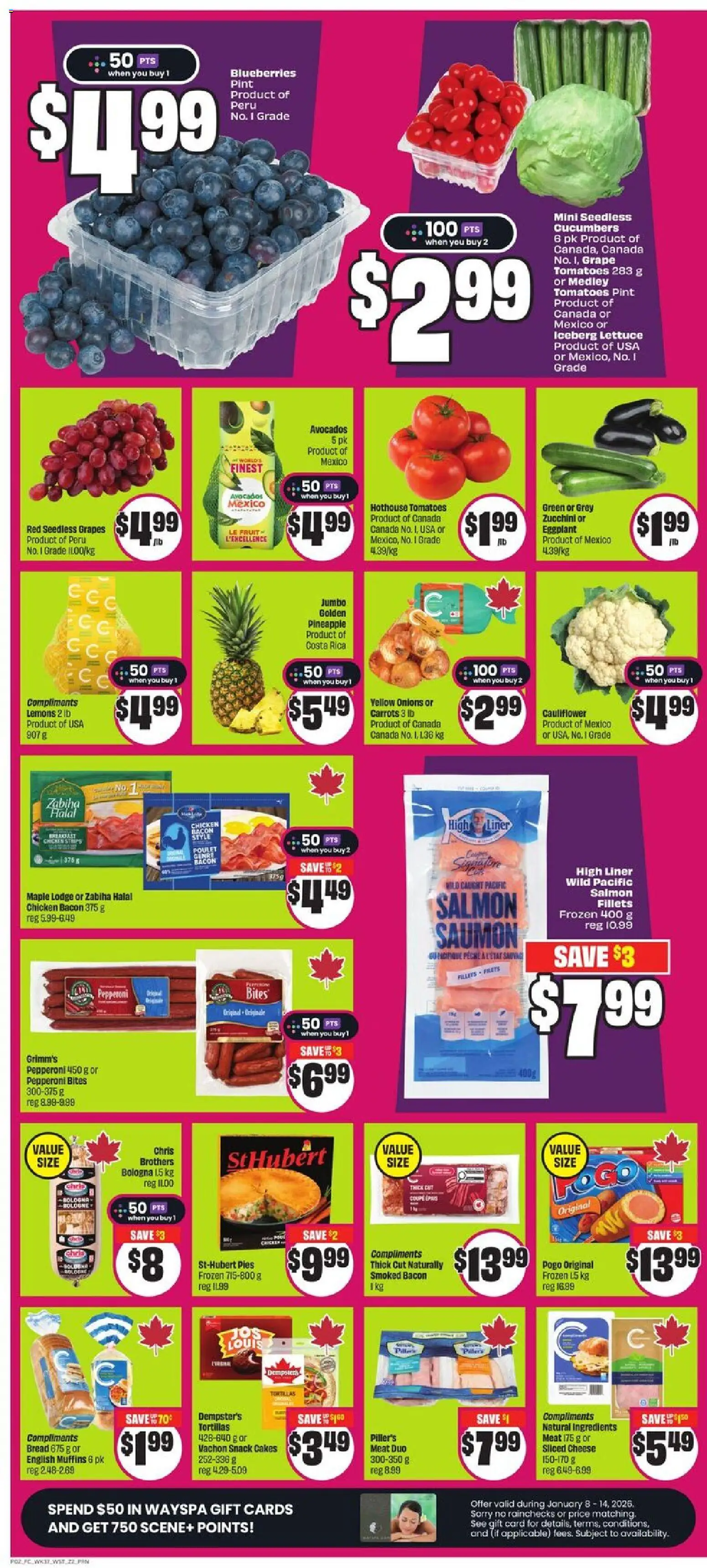 FreshCo flyer valid from 08.01.2026 | Page: 3 | Products: Pineapple, Cheese, Bread, Tomatoes