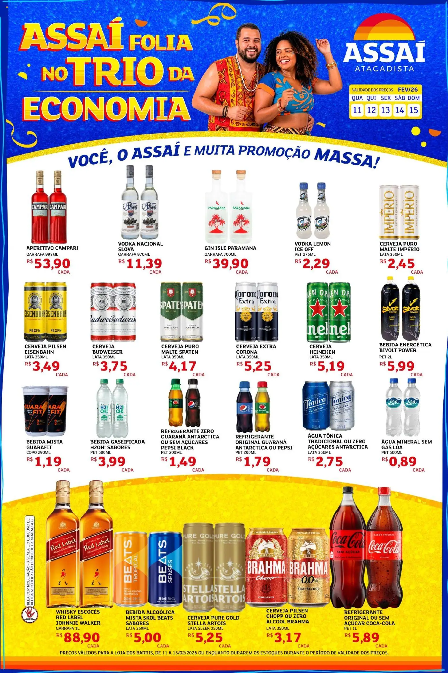 Assaí Atacadista Folheto - válido de 11.02.2026 | Página: 1 | Produtos: Água tônica, Cerveja, Massa, Bebida