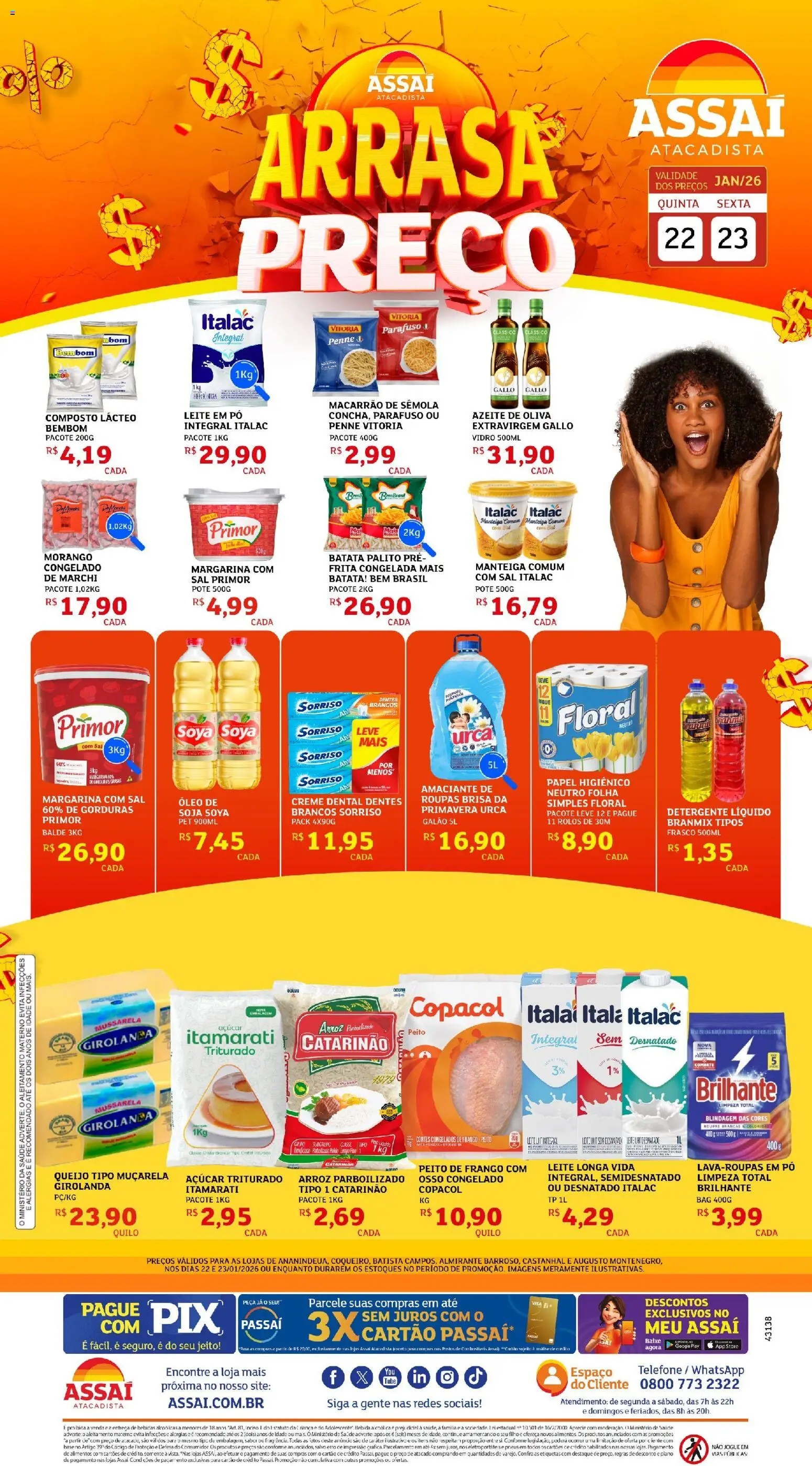Assaí Atacadista Folheto - válido de 22.01.2026 | Página: 1 | Produtos: Manteiga, Arroz, Base, Papel higiênico