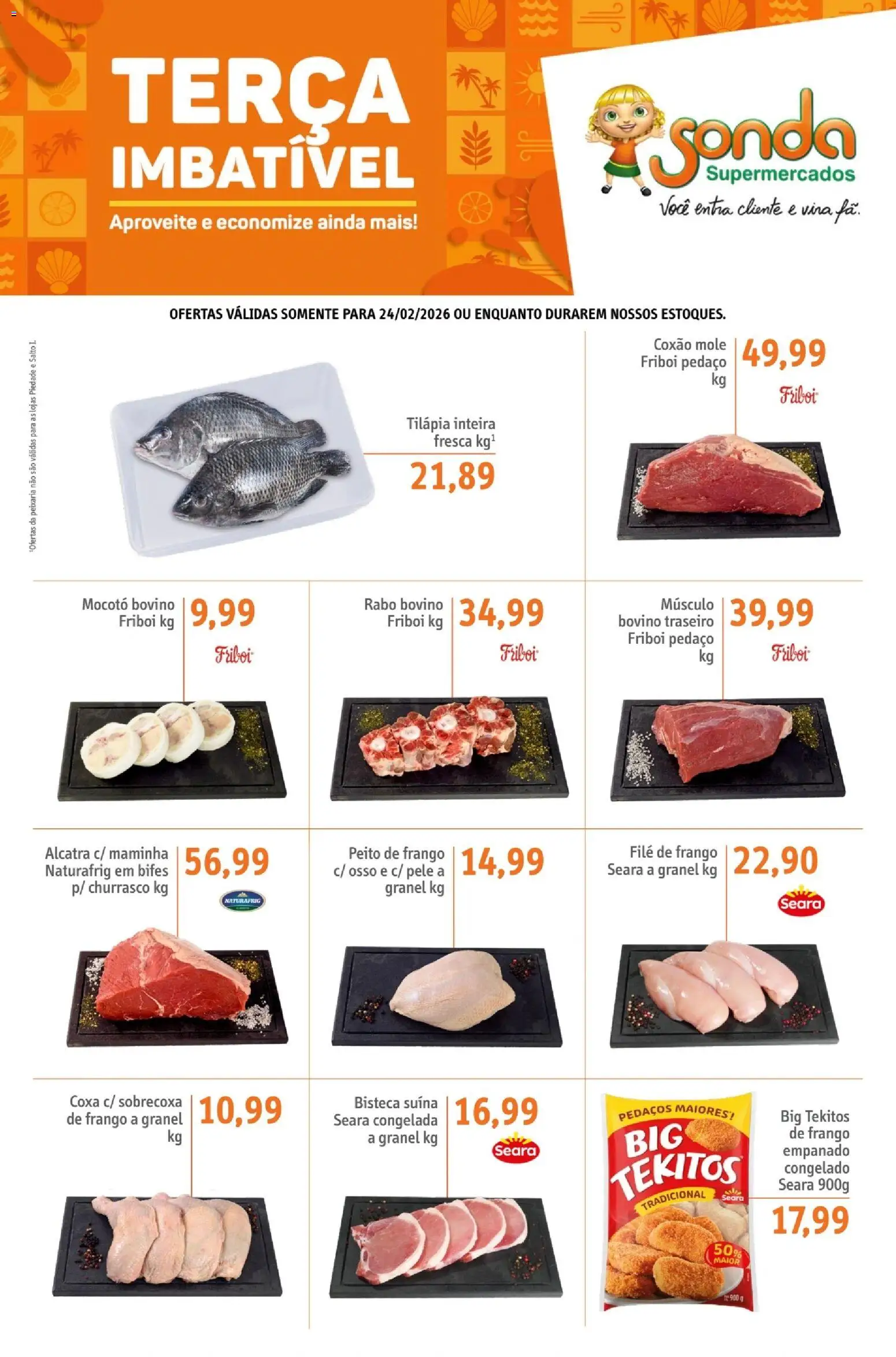 Sonda Folheto - válido de 24.02.2026 | Página: 1 | Produtos: Alcatra, Filé de frango, Tilápia, Frango