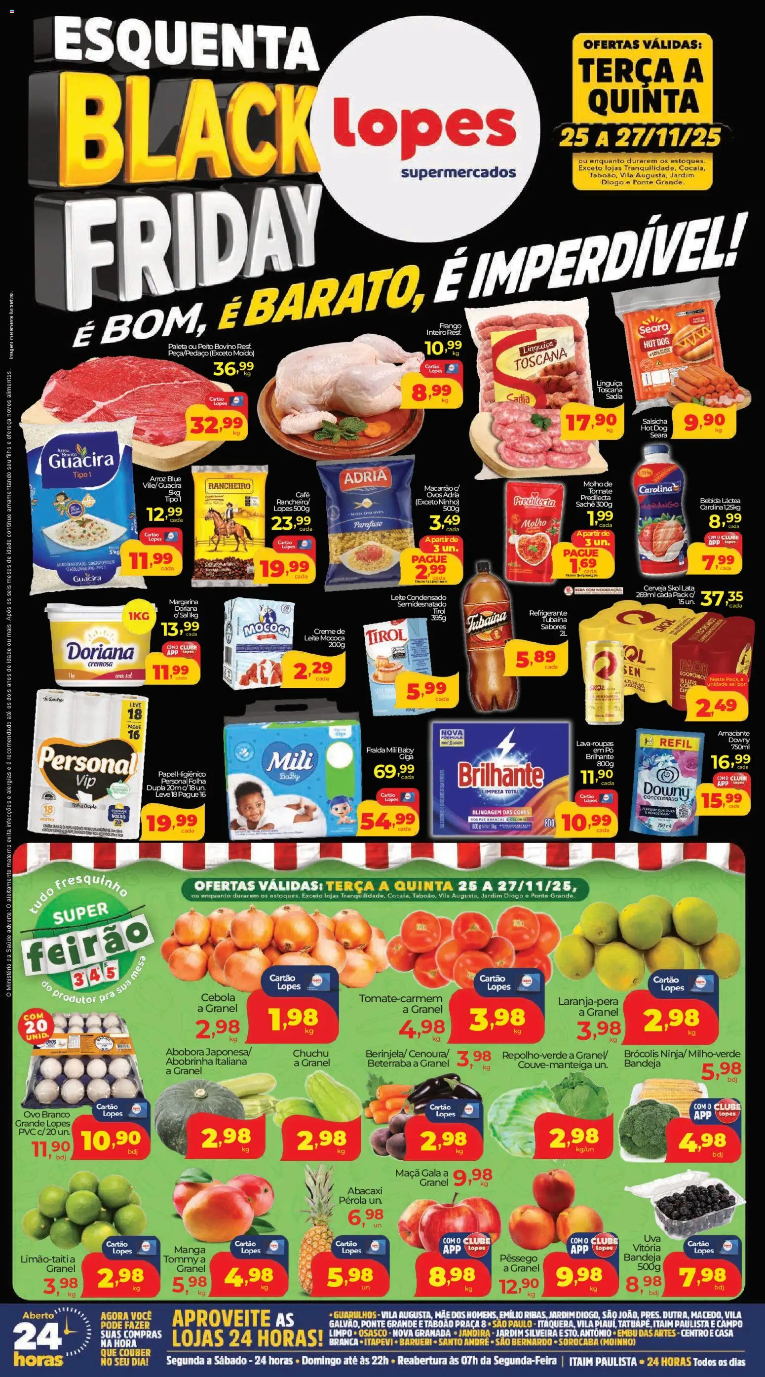 Lopes Supermercados Folheto - válido de 25.11.2025 | Página: 1 | Produtos: Pêssego, Cebola, Roupas, Bandeja