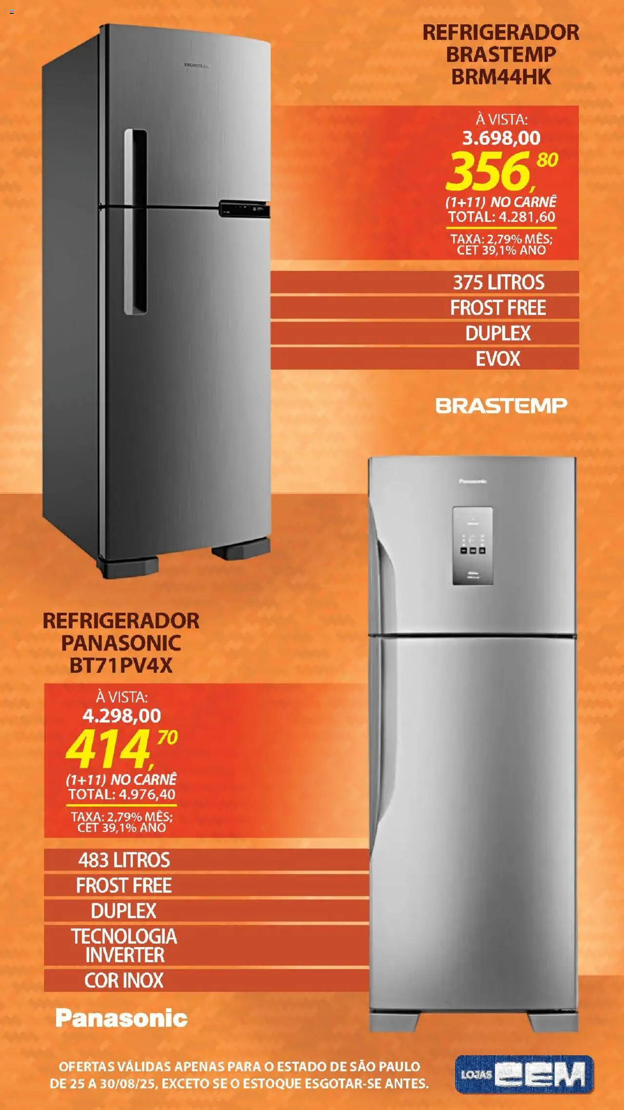 Lojas Cem Folheto - válido de 25.08.2025 | Página: 18 | Produtos: Refrigerador, Carne