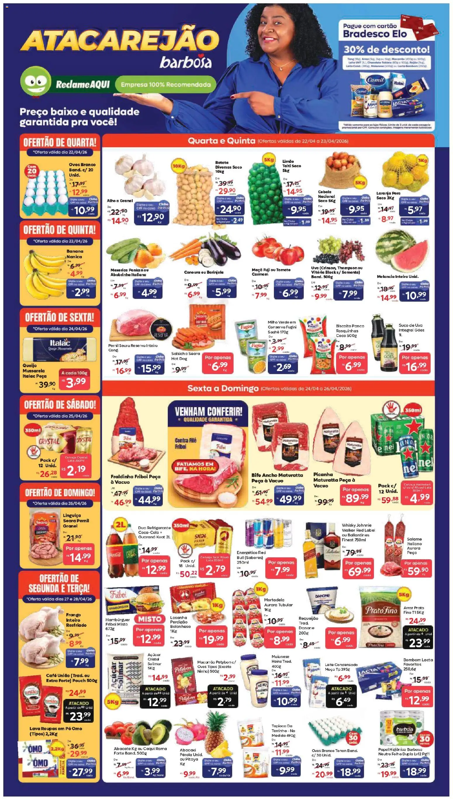 Barbosa Supermercados Folheto - válido de 22.04.2026 | Página: 1 | Produtos: Berinjela, Tapioca, Macarrão, Leite condensado