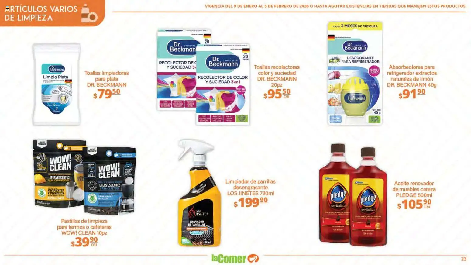Nuevas ofertas de La Comer válidas en toda la República Mexicana desde el 09.01.2026. ¡Encuentra las mejores ofertas en La Comer folleto Limpia Desinfecta Organiza Ahorra! | Página: 23 | Productos: Aceite, Limpiador, Desengrasante, Cafetera