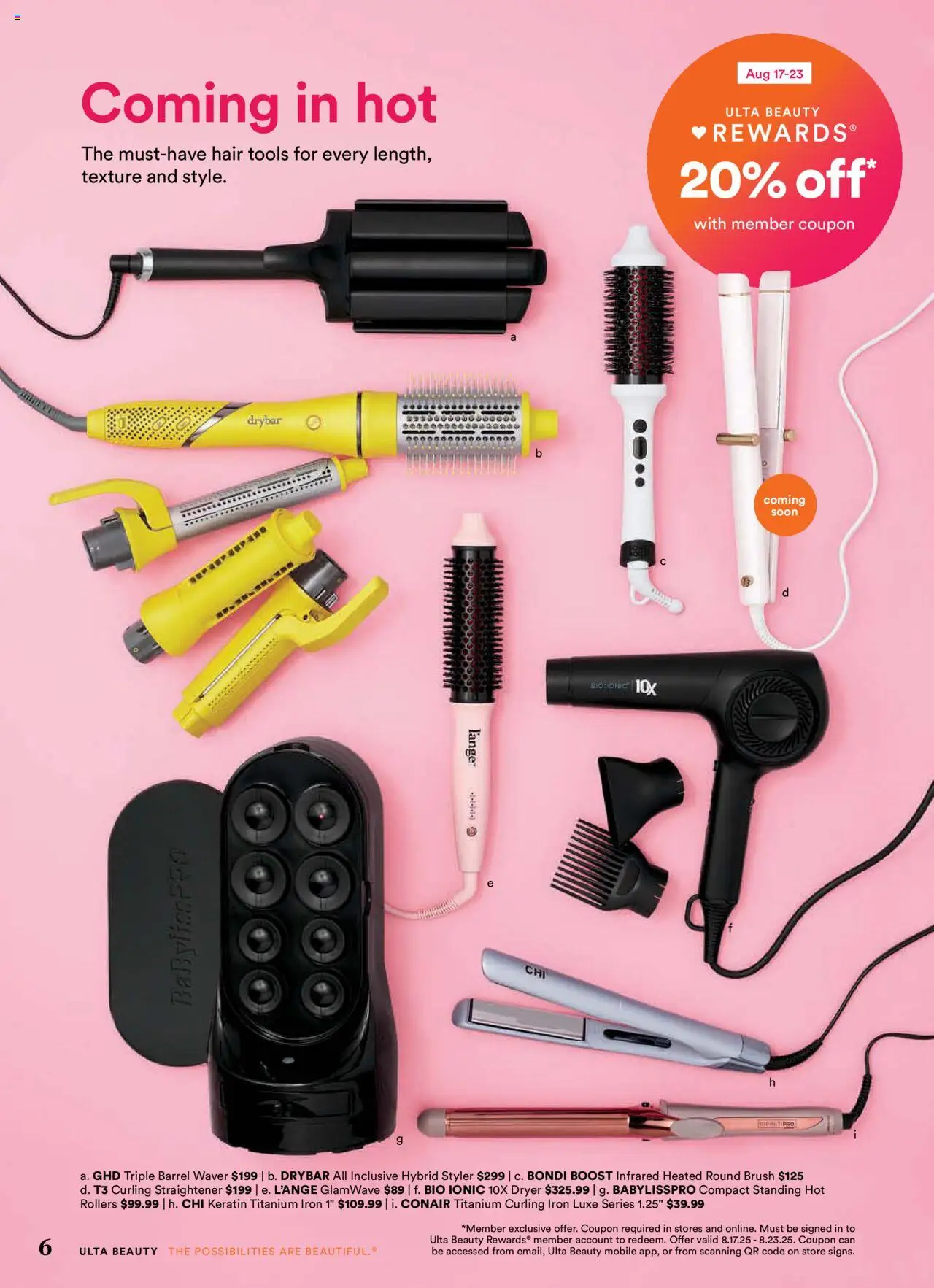 Ulta Beauty Weekly Ad - valid from 03.08.2025 | Page: 6 | Products: Curling iron, Brush, Dryer, Iron