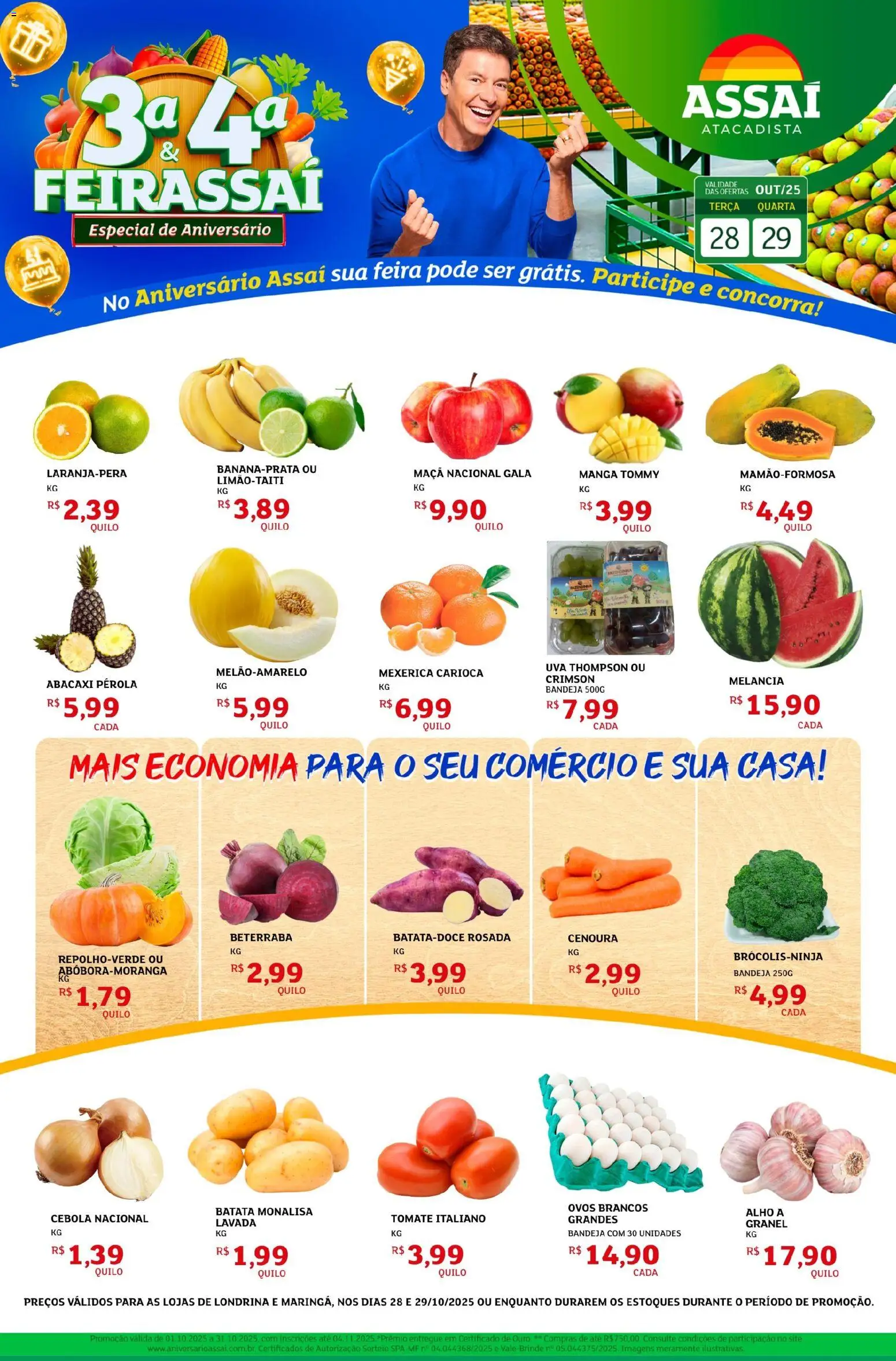 Assaí Atacadista Folheto - válido de 28.10.2025 | Página: 1 | Produtos: Melancia, Mexerica, Alho, Abacaxi