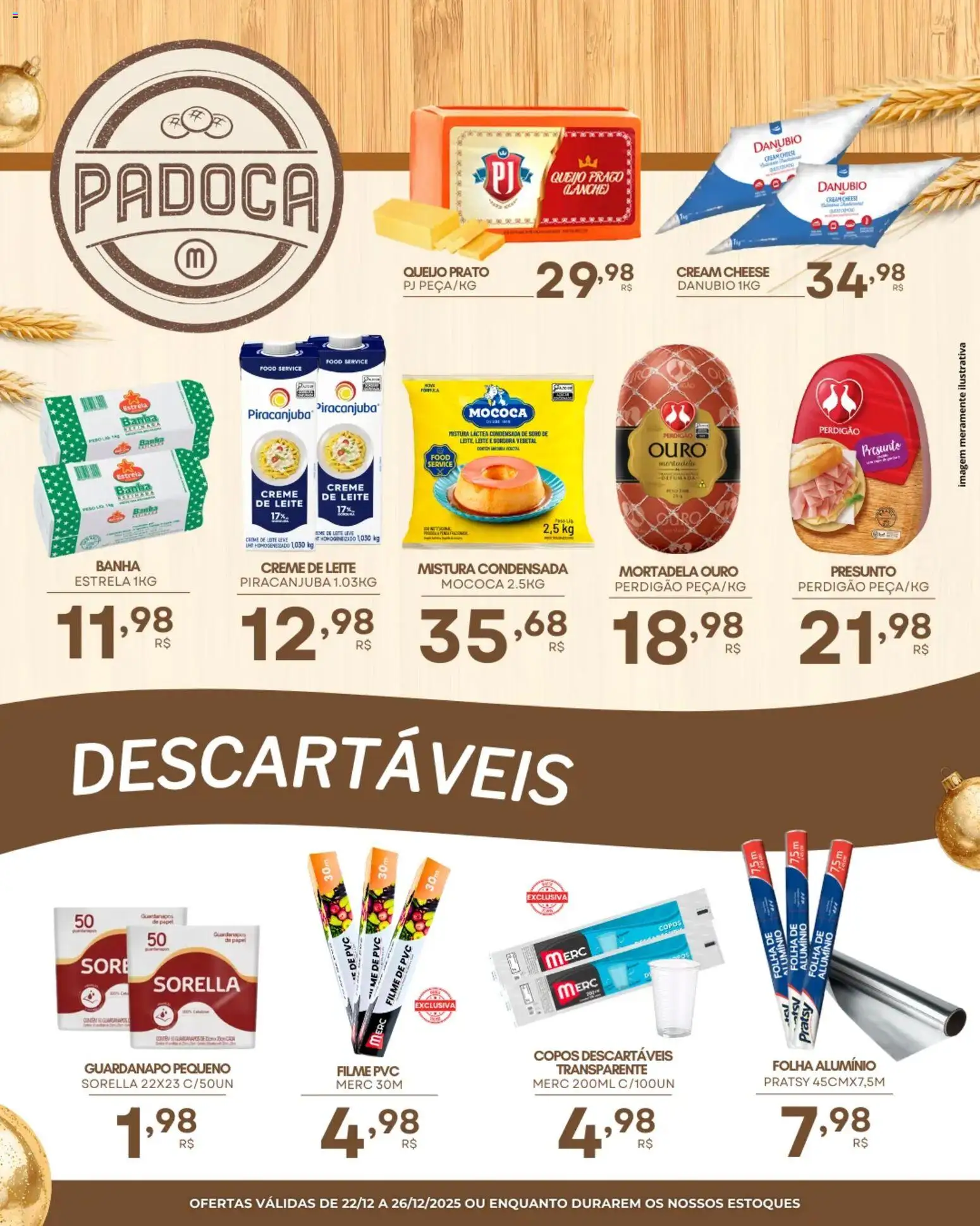 Mercadão Atacadista Folheto - válido de 22.12.2025 | Página: 3 | Produtos: Queijo, Mortadela, Creme de leite, Copos