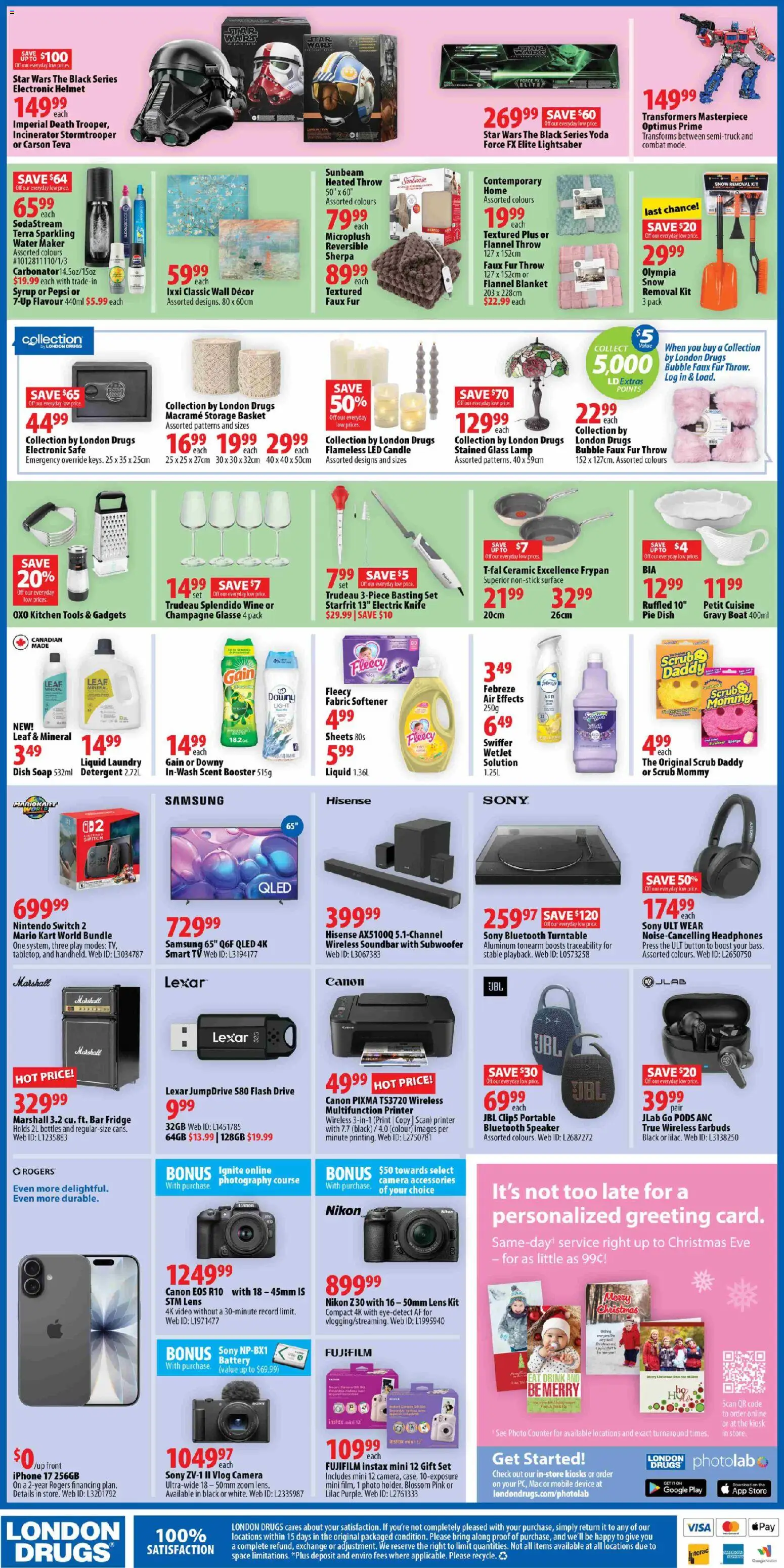 London Drugs flyer valid from 19.12.2025 | Page: 4 | Products: Video, Fabric softener, Basket, Lamp