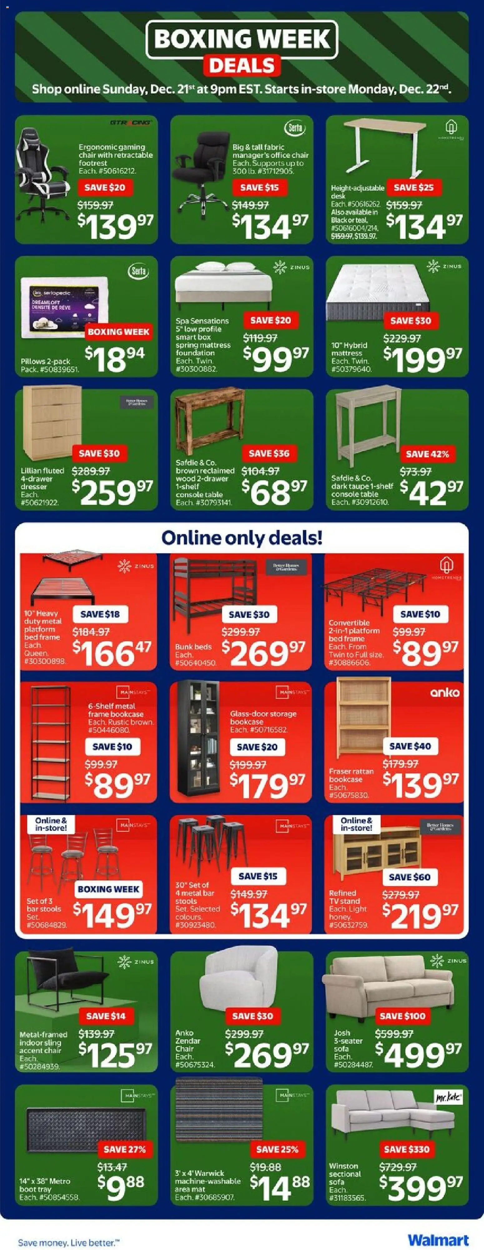 Walmart flyer valid from 25.12.2025 | Page: 18 | Products: Mattress, Sofa, Table, Box