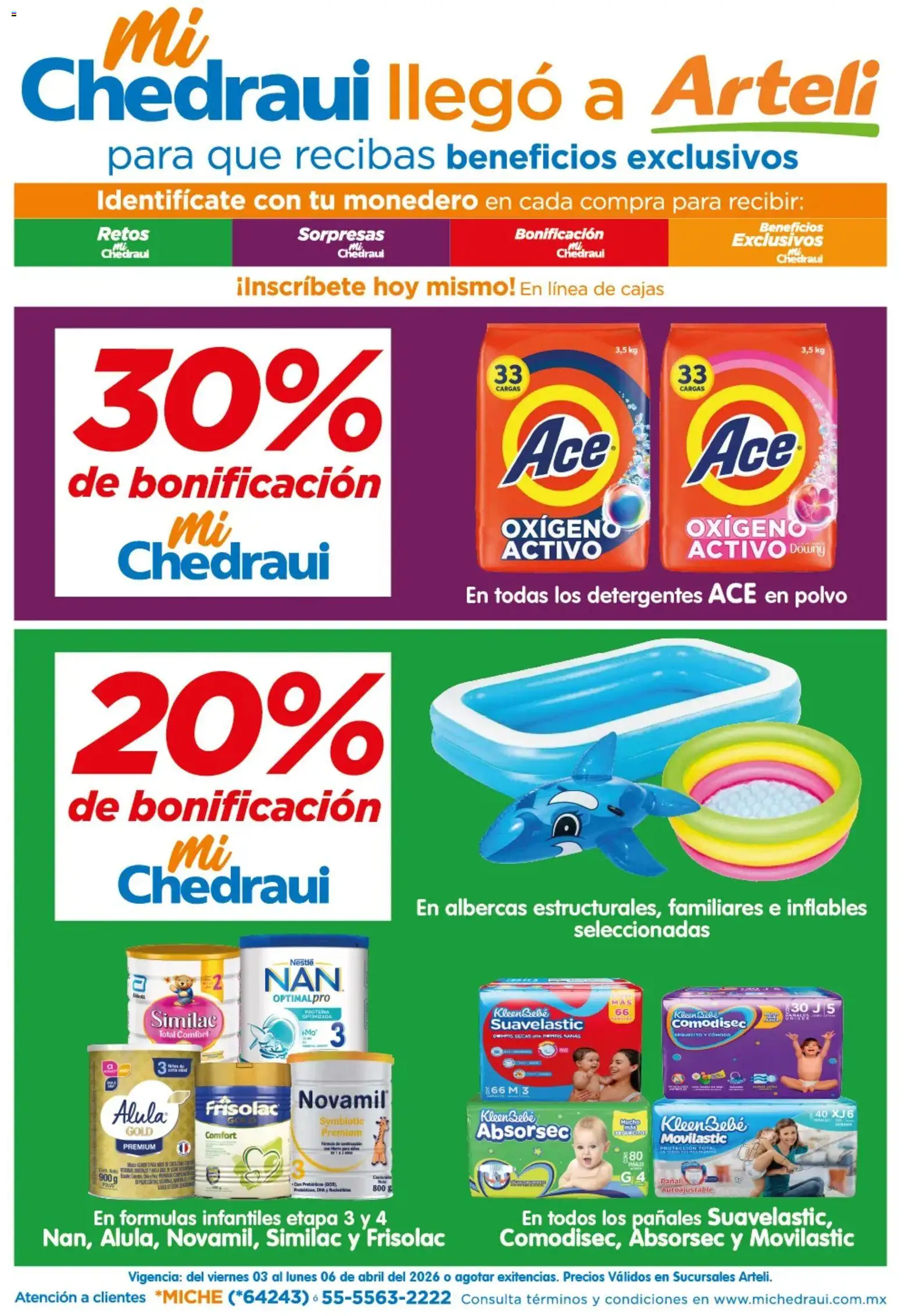 Nuevas ofertas de Arteli válidas en toda la República Mexicana desde el 03.04.2026. ¡Encuentra las mejores ofertas en Arteli folleto MiChedraui! | Página: 1 | Productos: Monedero, Pañales, Polvo